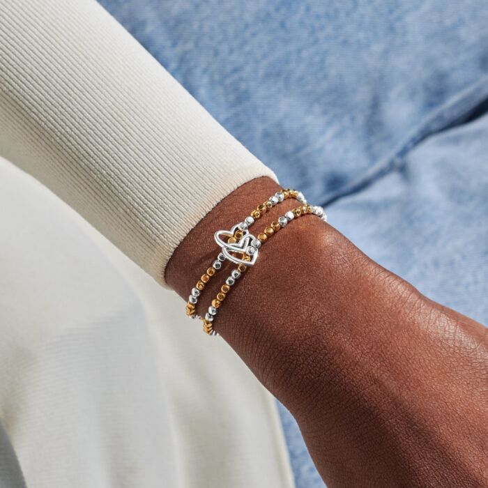 Joma Reva Double Heart Silver & Gold Linked Bracelets