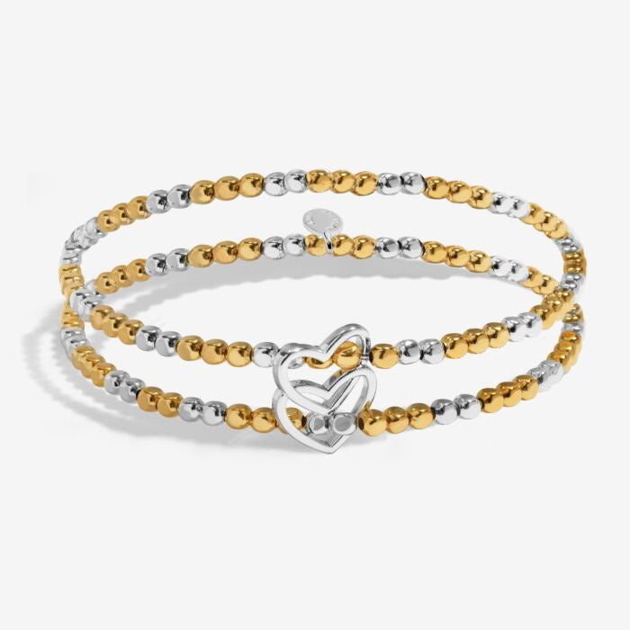 Joma Reva Double Heart Silver & Gold Linked Bracelets