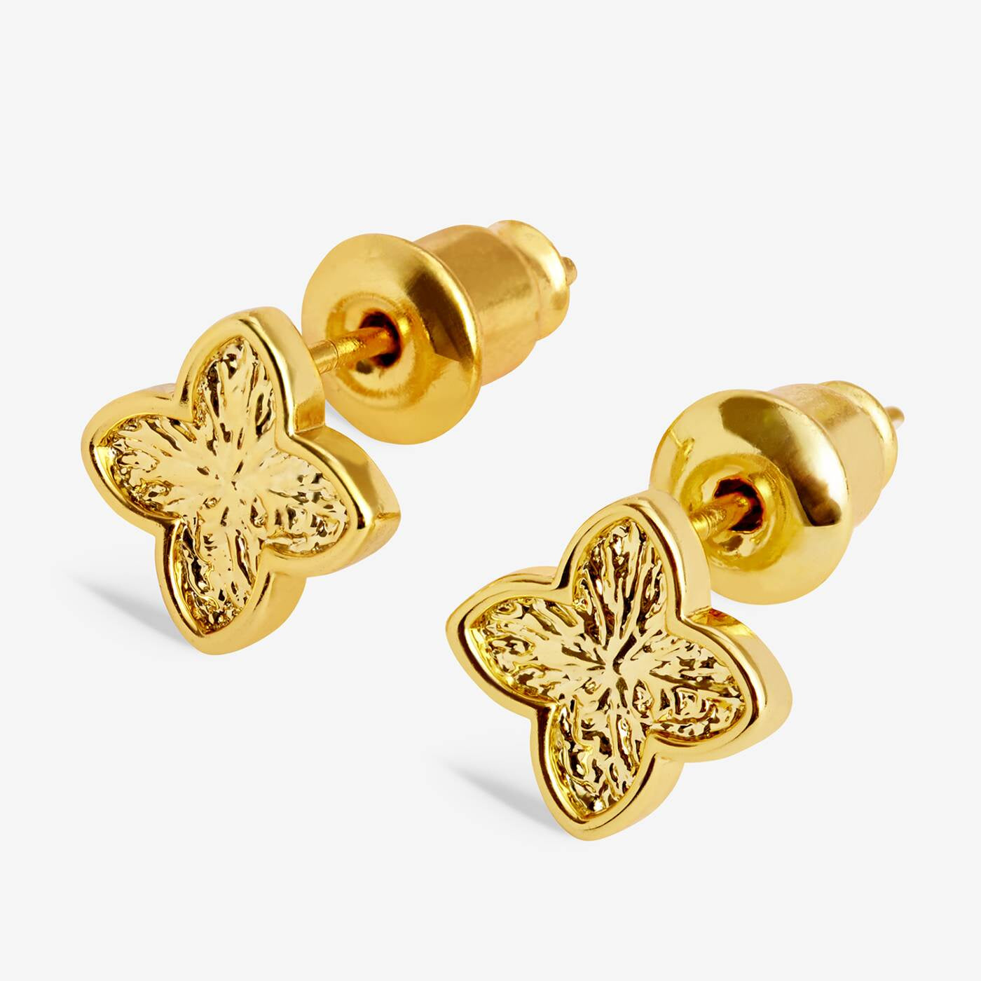 Joma Signature Textured Clover Gold Earrings
