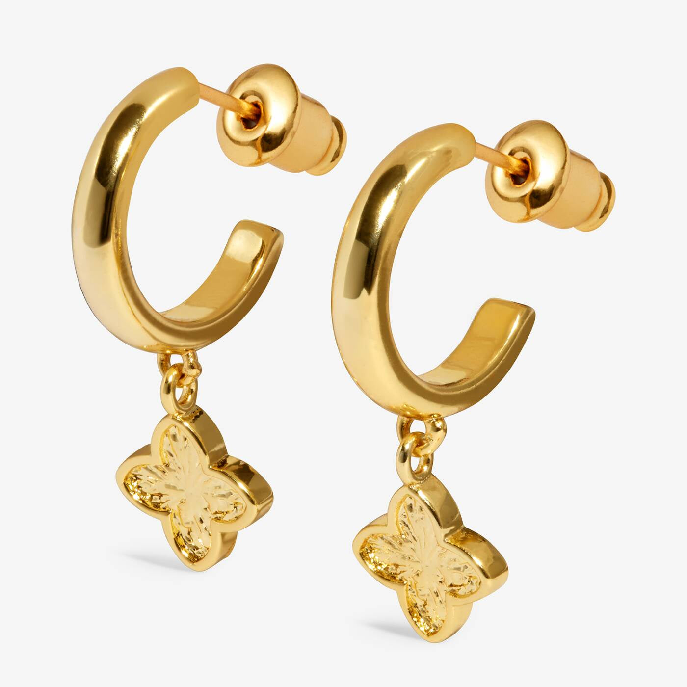 Joma Signature Textured Clover Gold Hoop Earrings