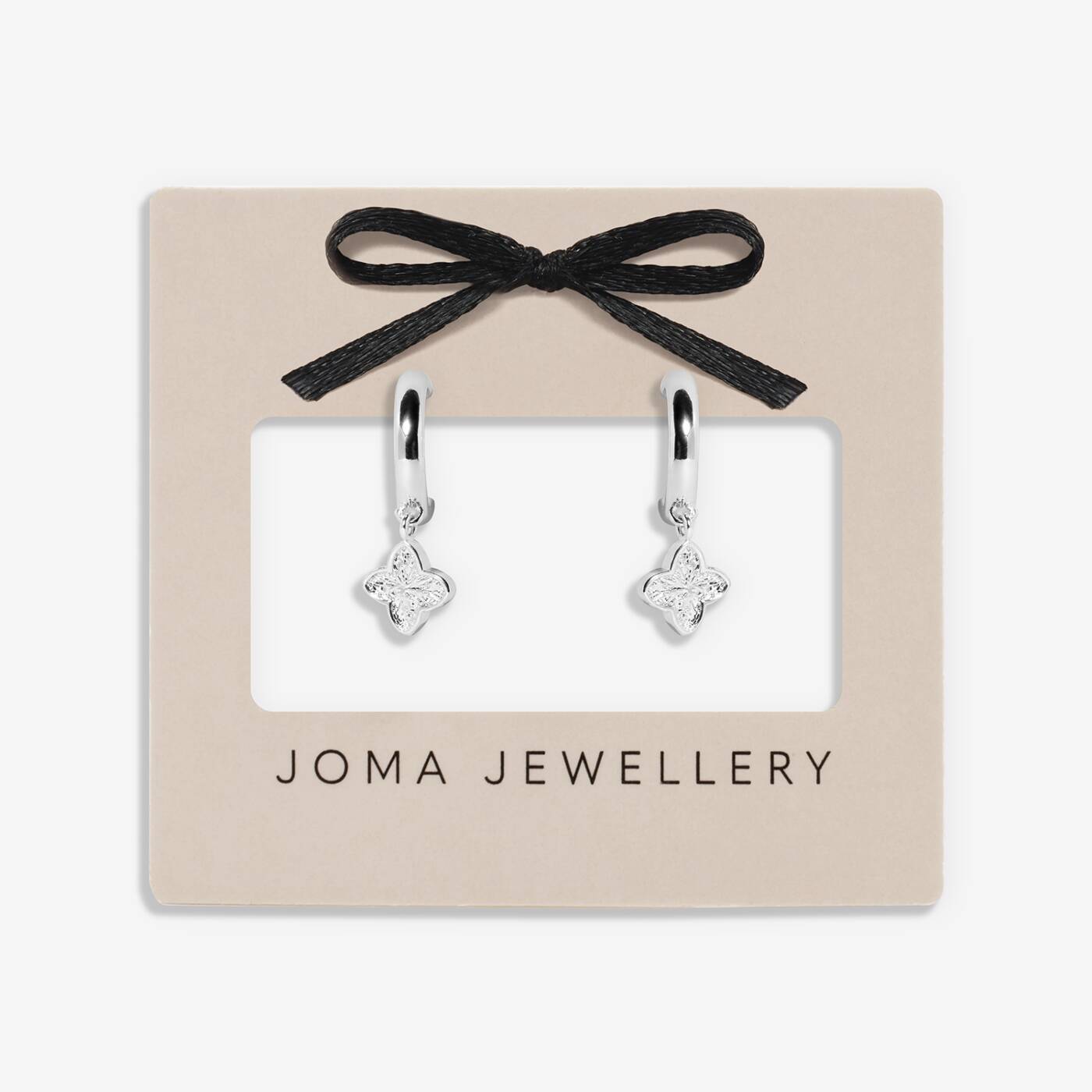 Joma Signature Textured Clover Silver Hoop Earrings