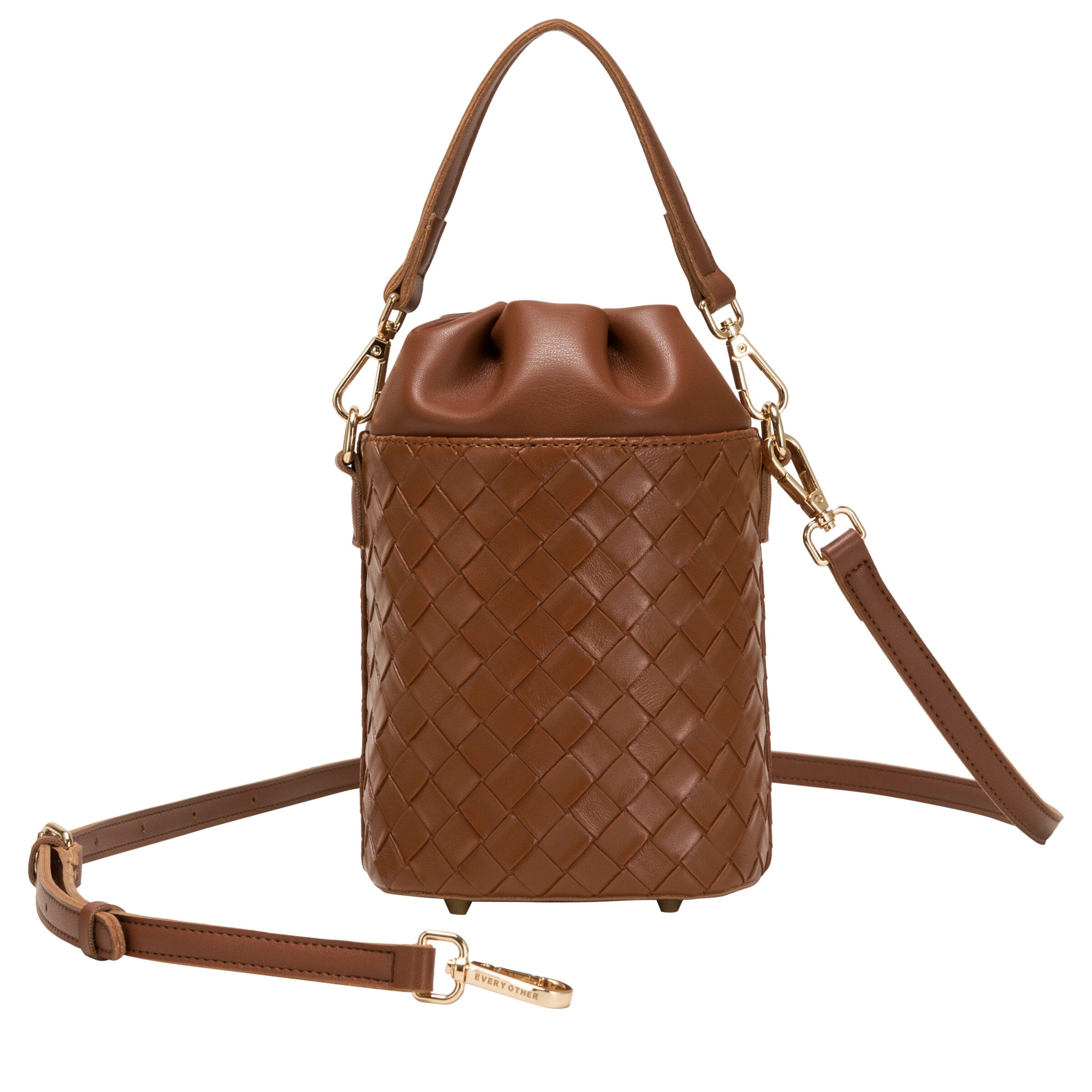 Every Other Woven Drawstring Bucket Bag Brown