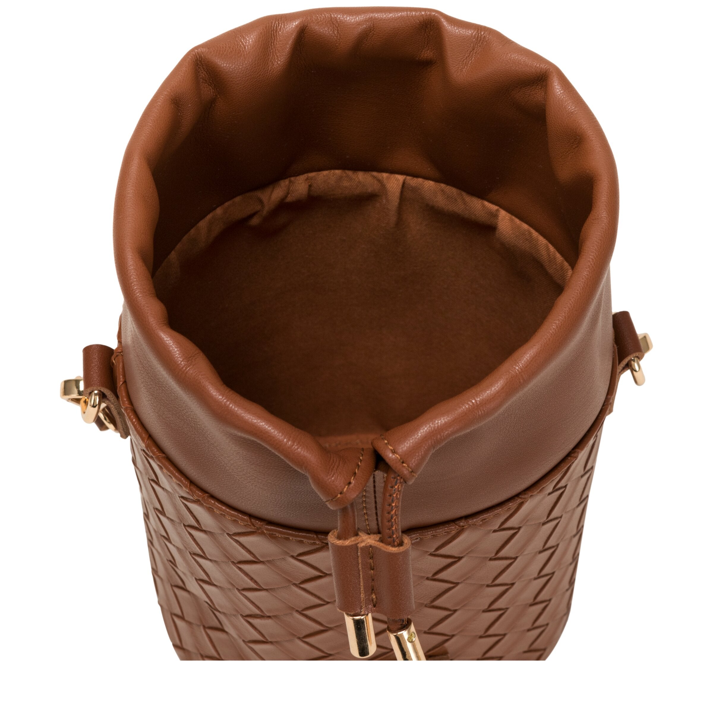 Every Other Woven Drawstring Bucket Bag Brown