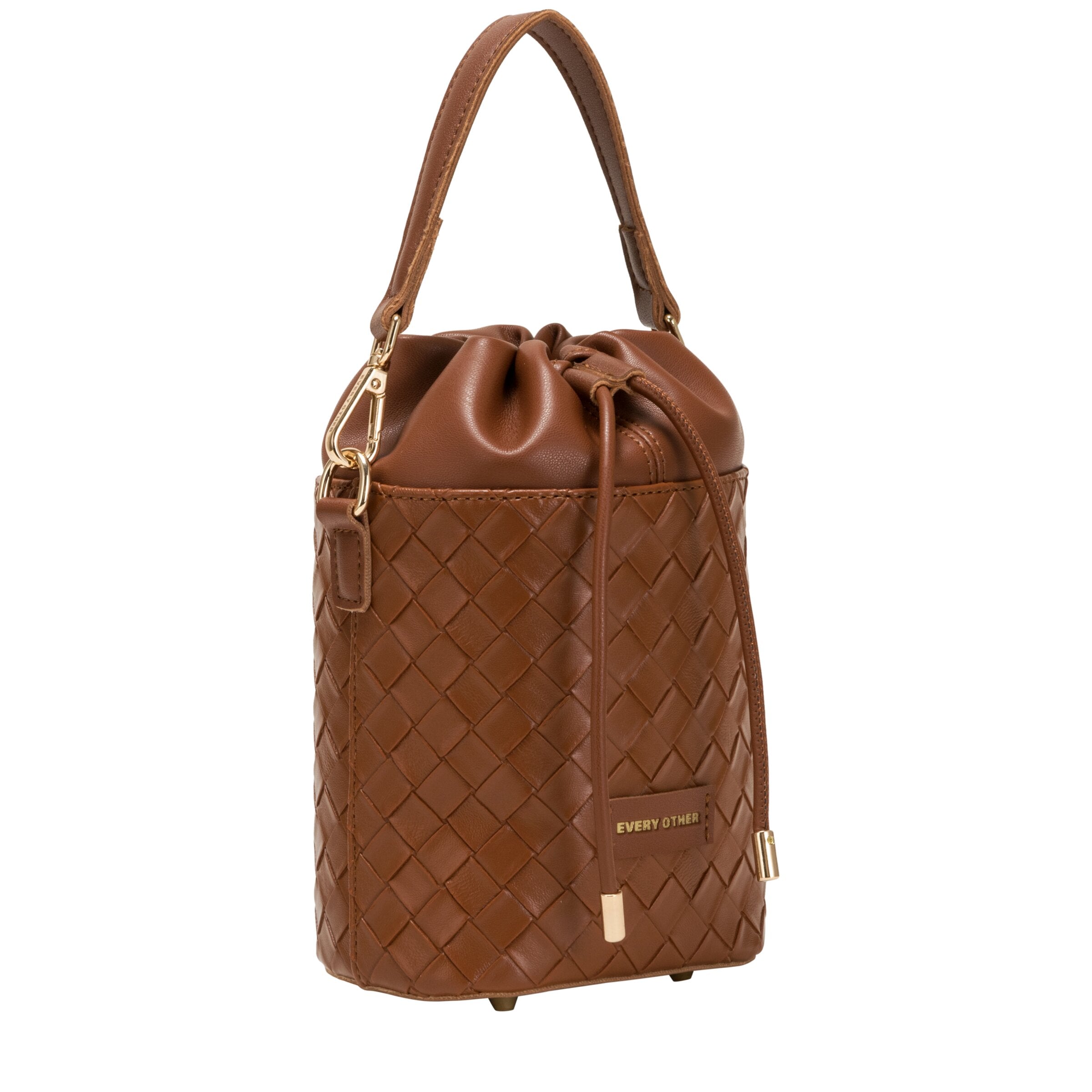 Every Other Woven Drawstring Bucket Bag Brown