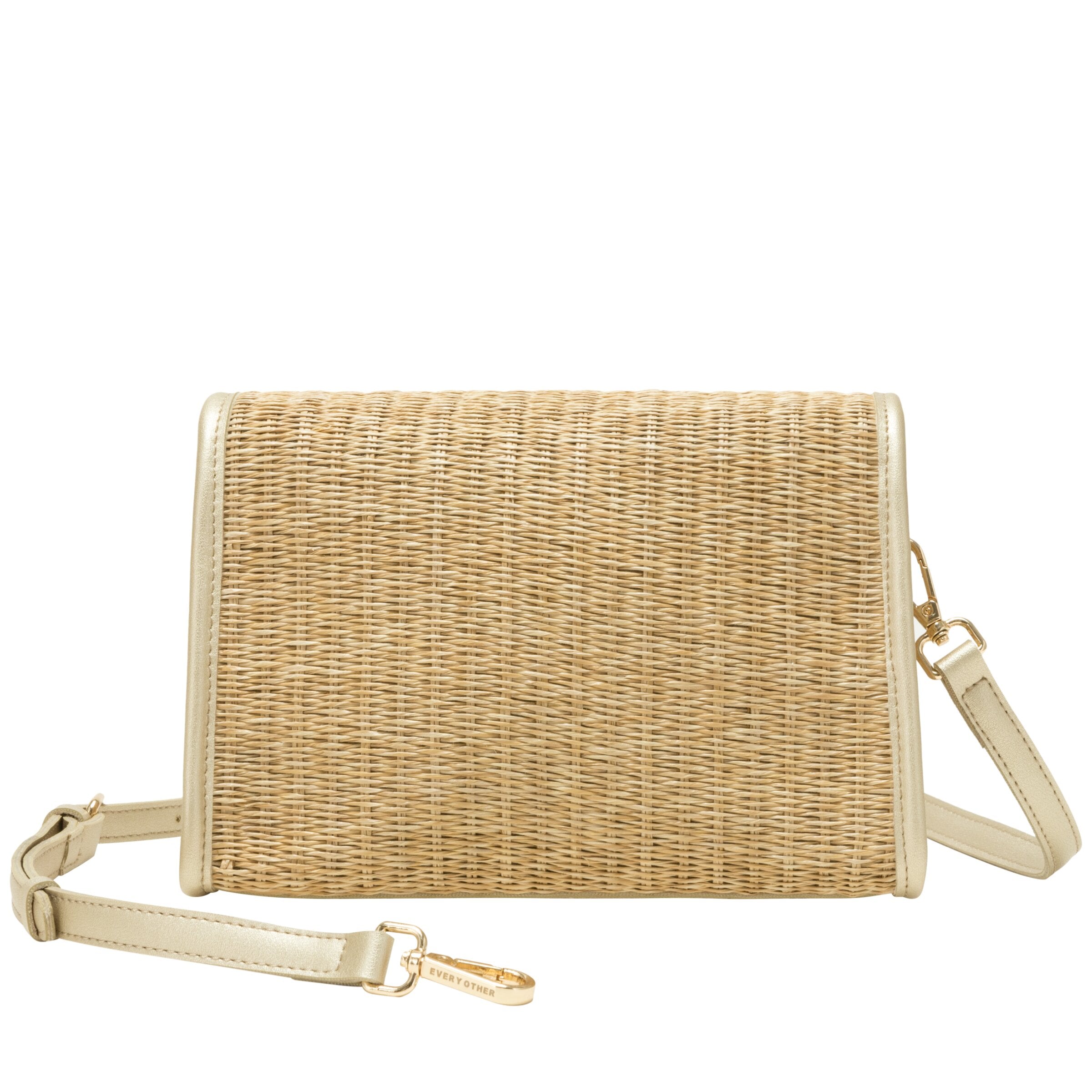 Every Other Straw Flap Over Cross Body Bag Soft Gold