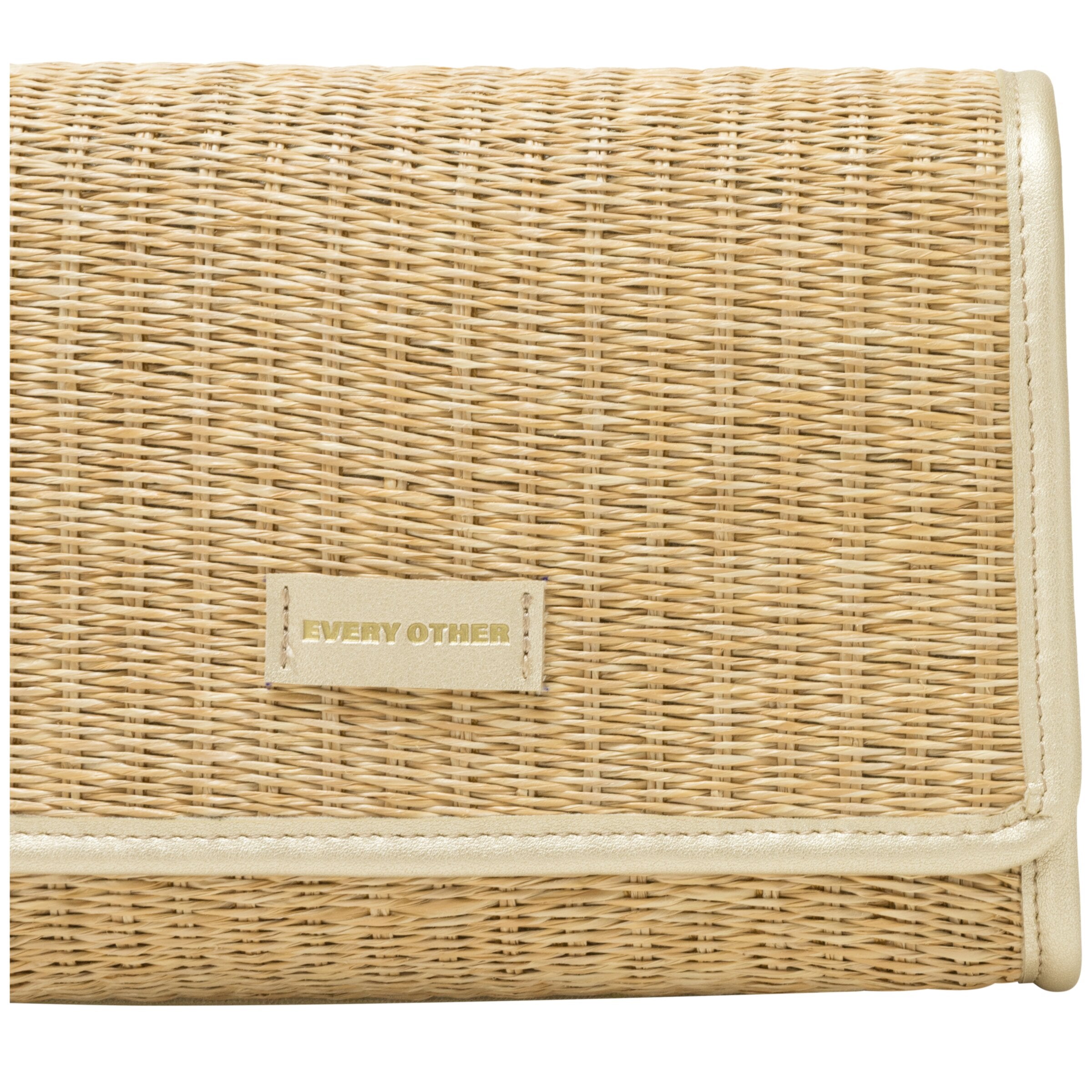 Every Other Straw Flap Over Cross Body Bag Soft Gold