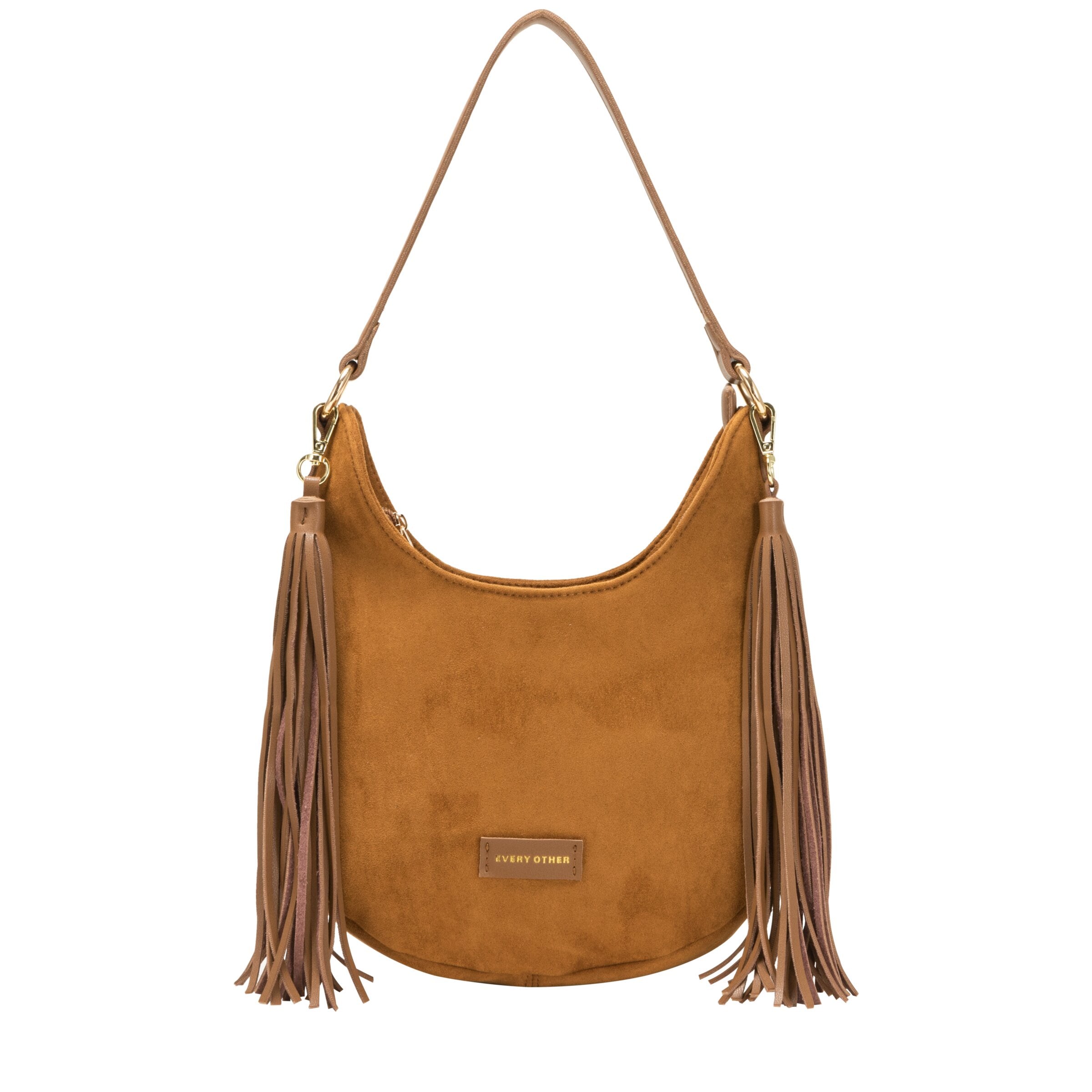 Every Other Medium Scoop Top Tassle Bag Tan