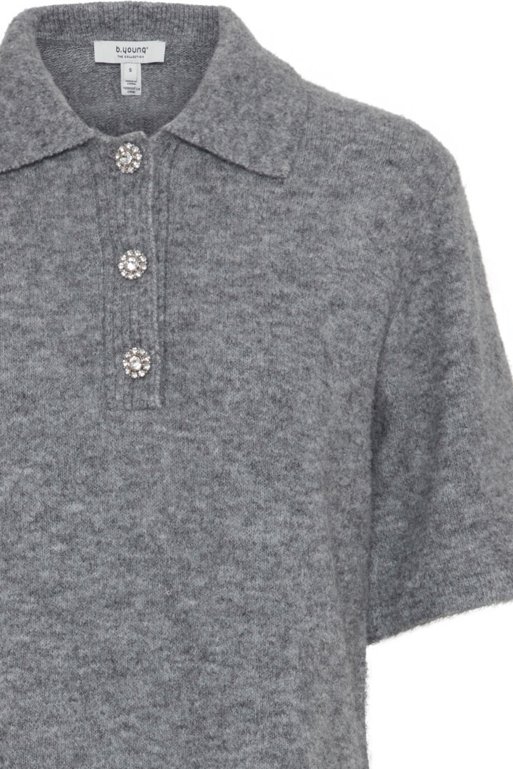 b.young Omea Polo Jumper Mid Grey Melange