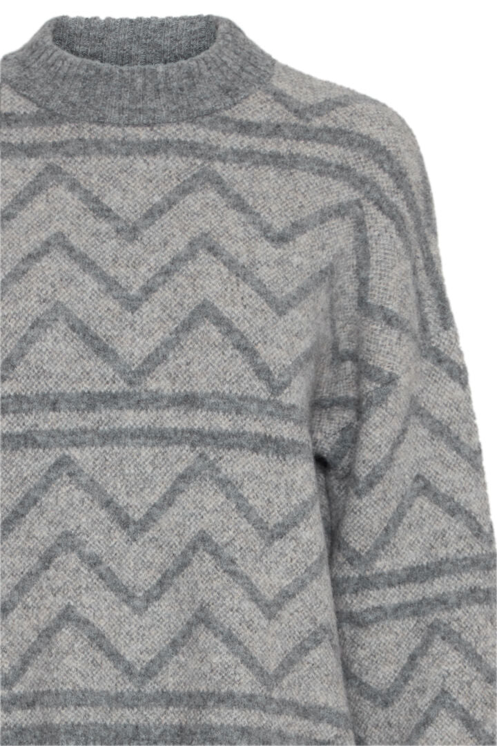 b.young Omea Geometric Jumper Mid Grey Melange Mix