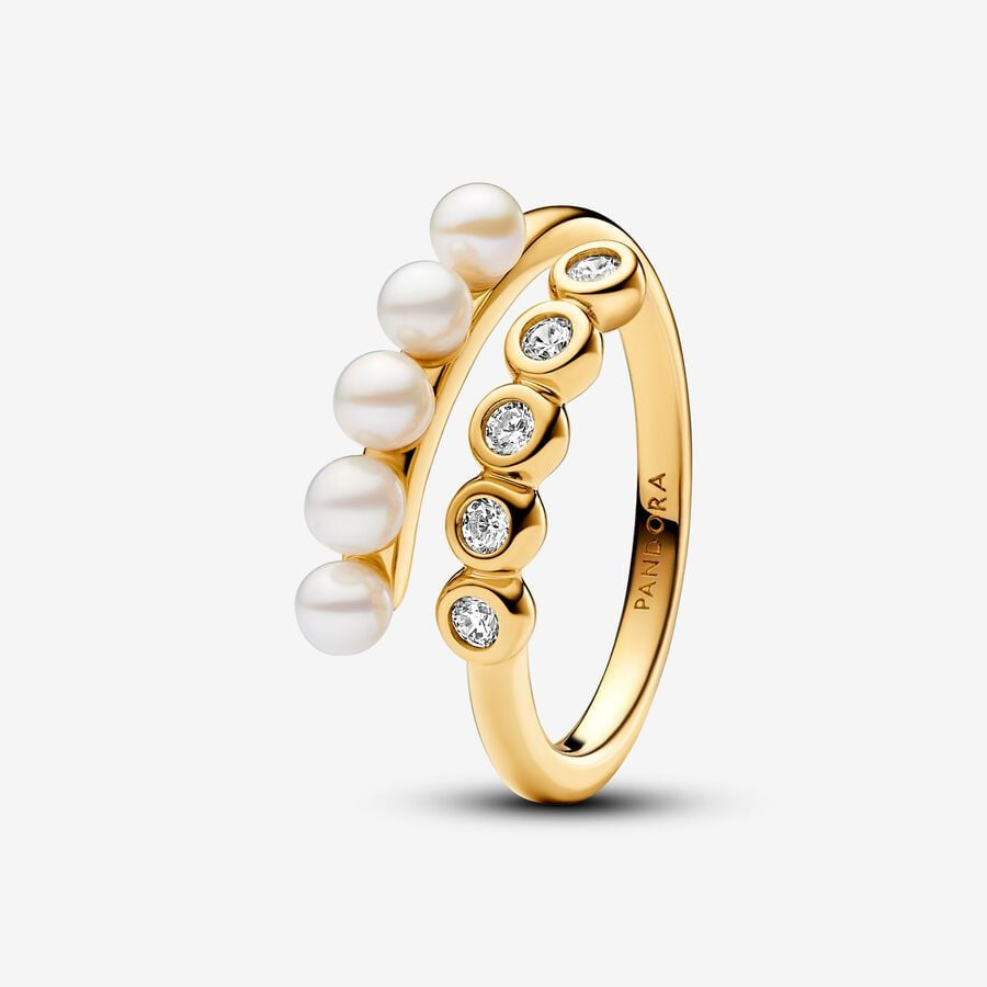 Pandora Treated Freshwater Cultured Pearls & Stones Gold Open Ring