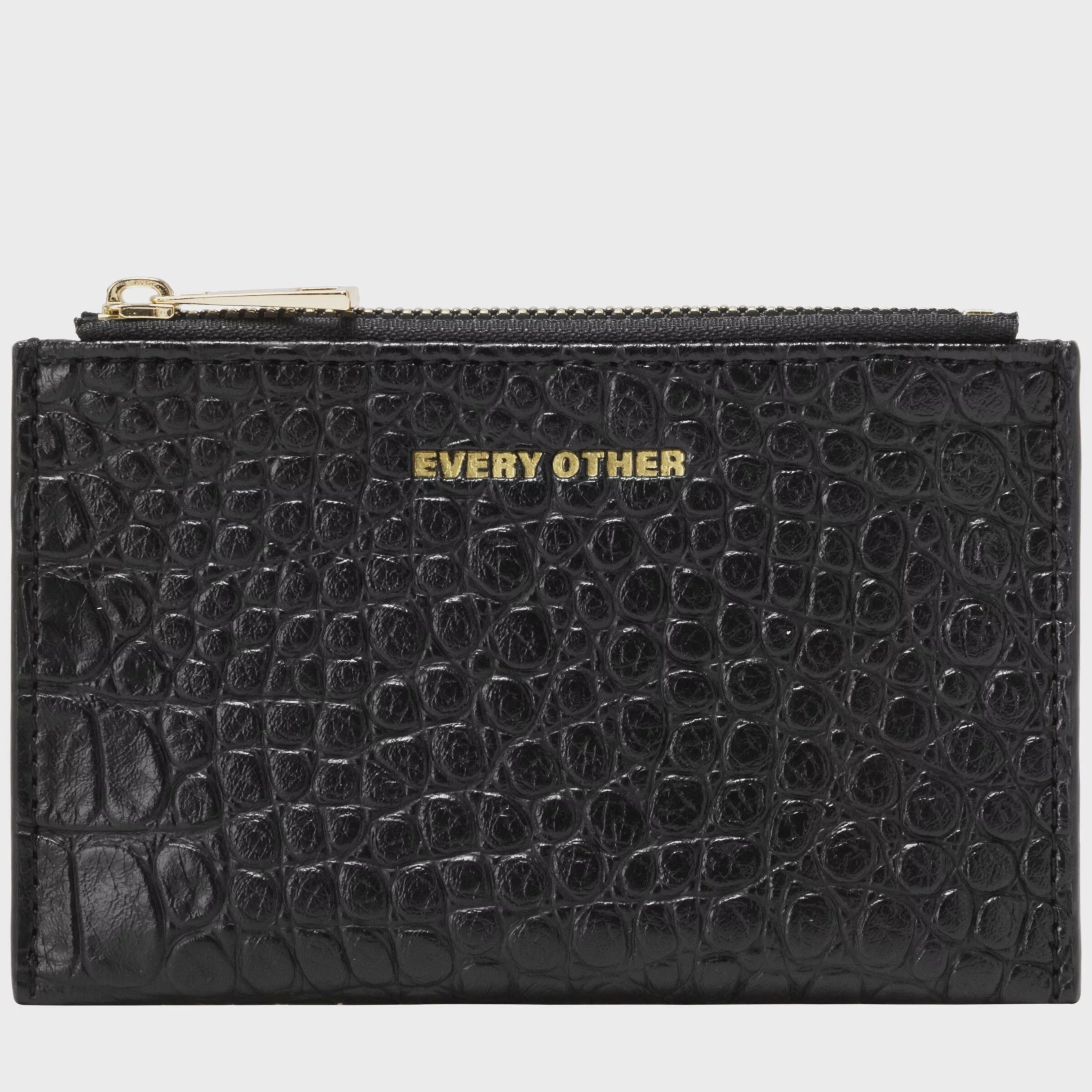 Every Other Croc Print Zip Top Card Holder Black