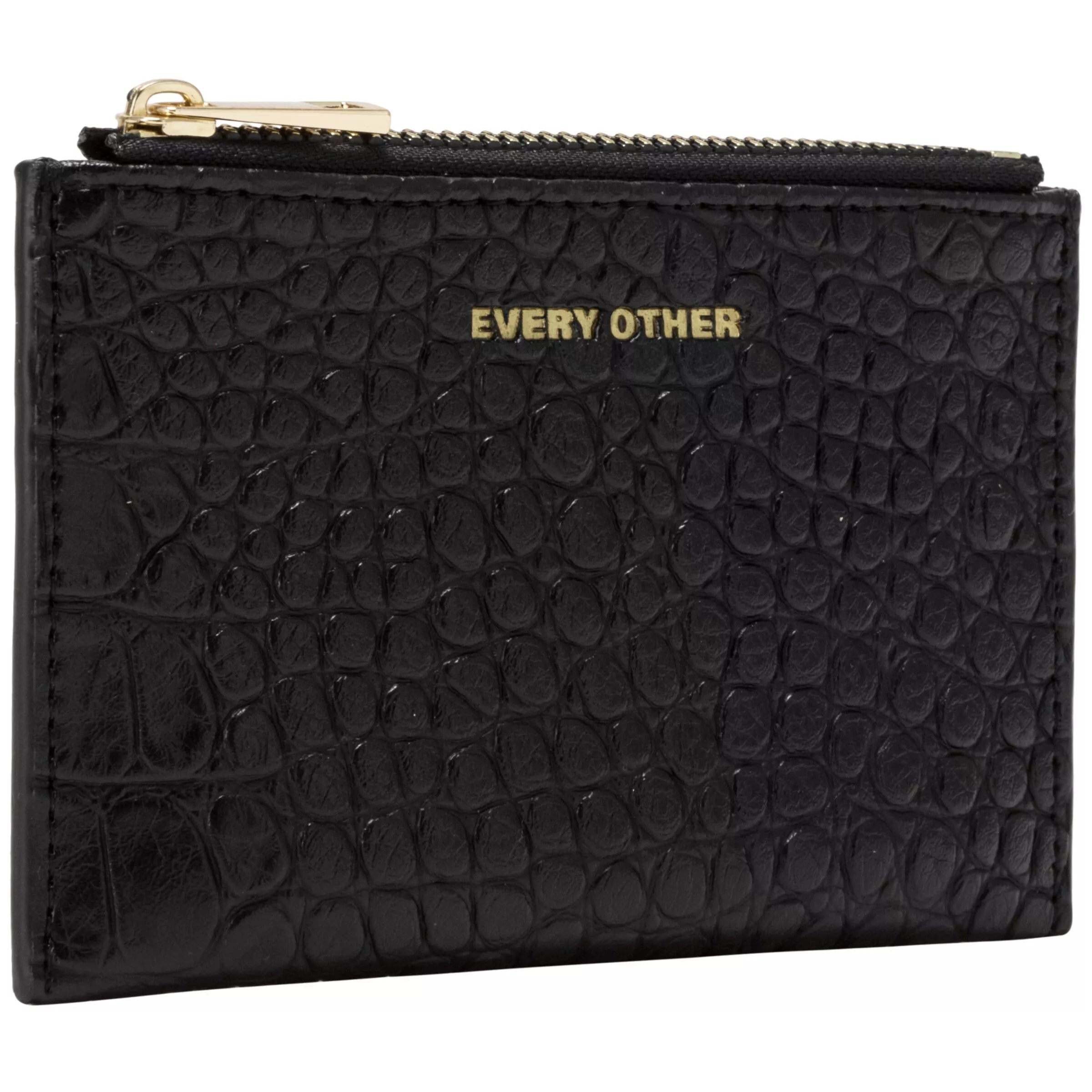 Every Other Croc Print Zip Top Card Holder Black