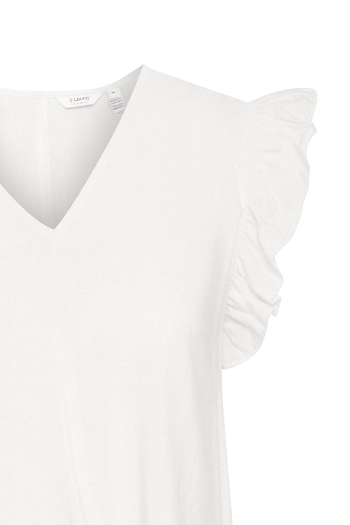 b.young Hailey V-Neck Frill Top Marshmallow