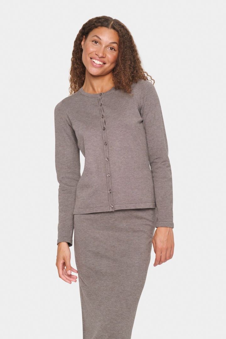 Saint Tropez Mila R-Neck Cardigan Iron Melange