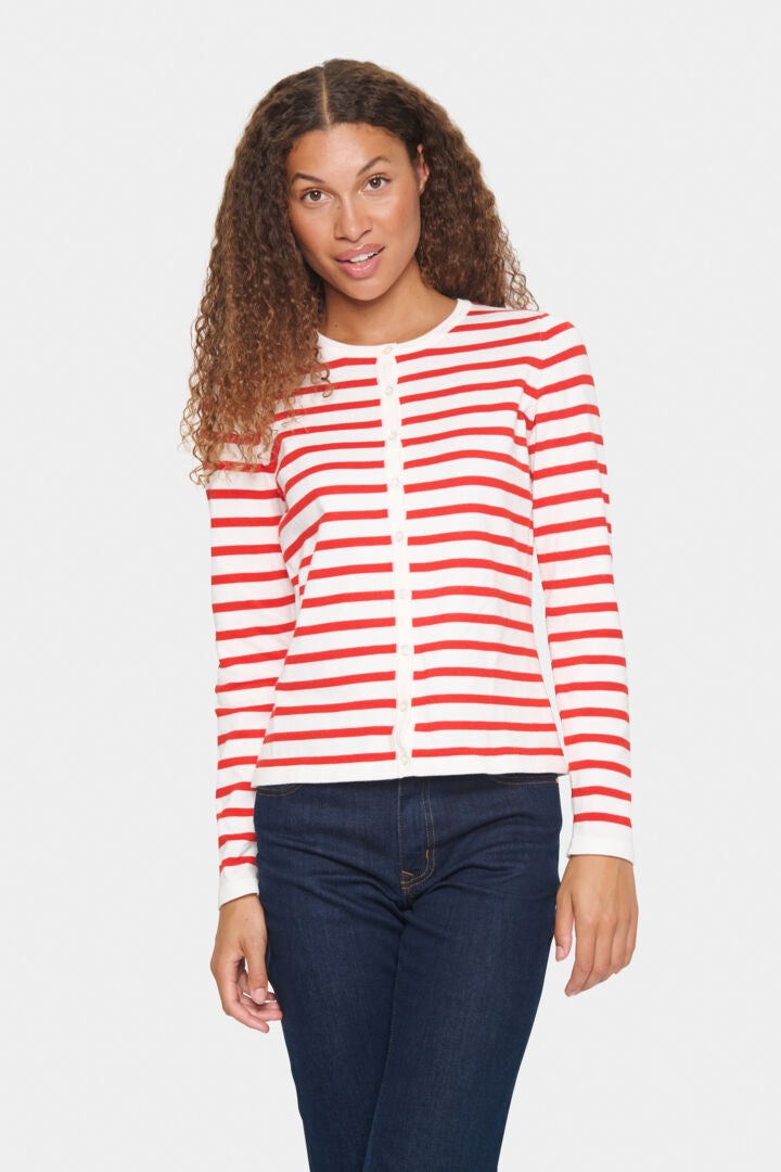 Saint Tropez Mila Striped Cardigan Ice and F. Scarlet Stripe