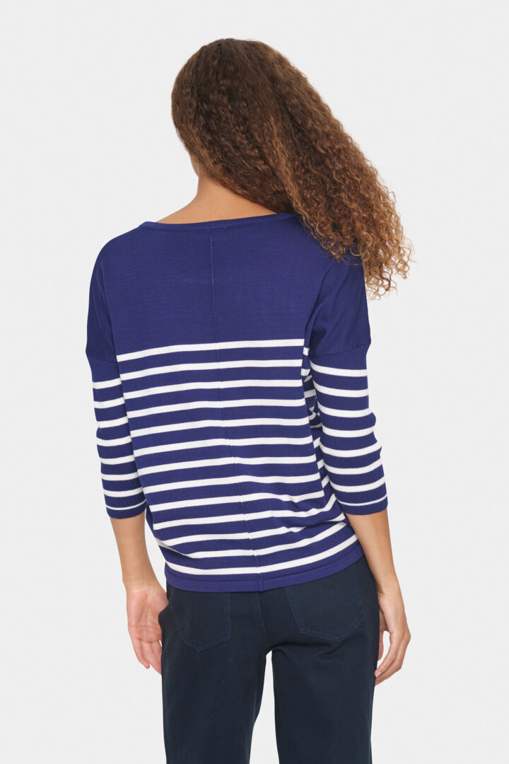 Saint Tropez Mila R-Neck Stripe Pullover Midnight Sail