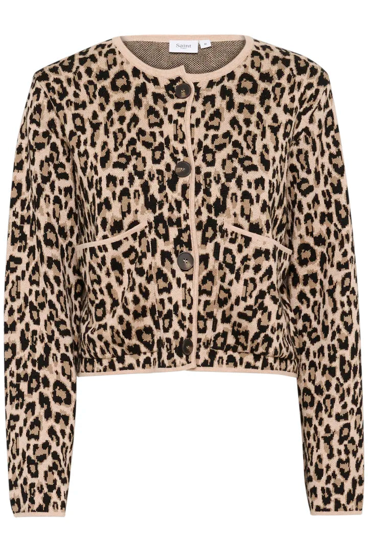 Saint Tropez Lydia Cardigan Black Leopard Jacquard