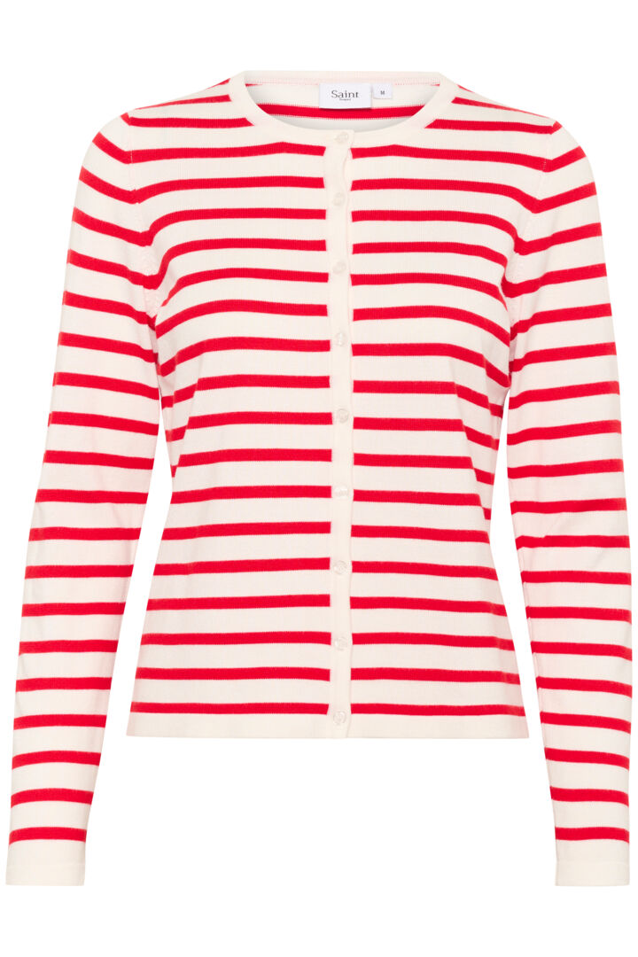 Saint Tropez Mila Striped Cardigan Ice and F. Scarlet Stripe