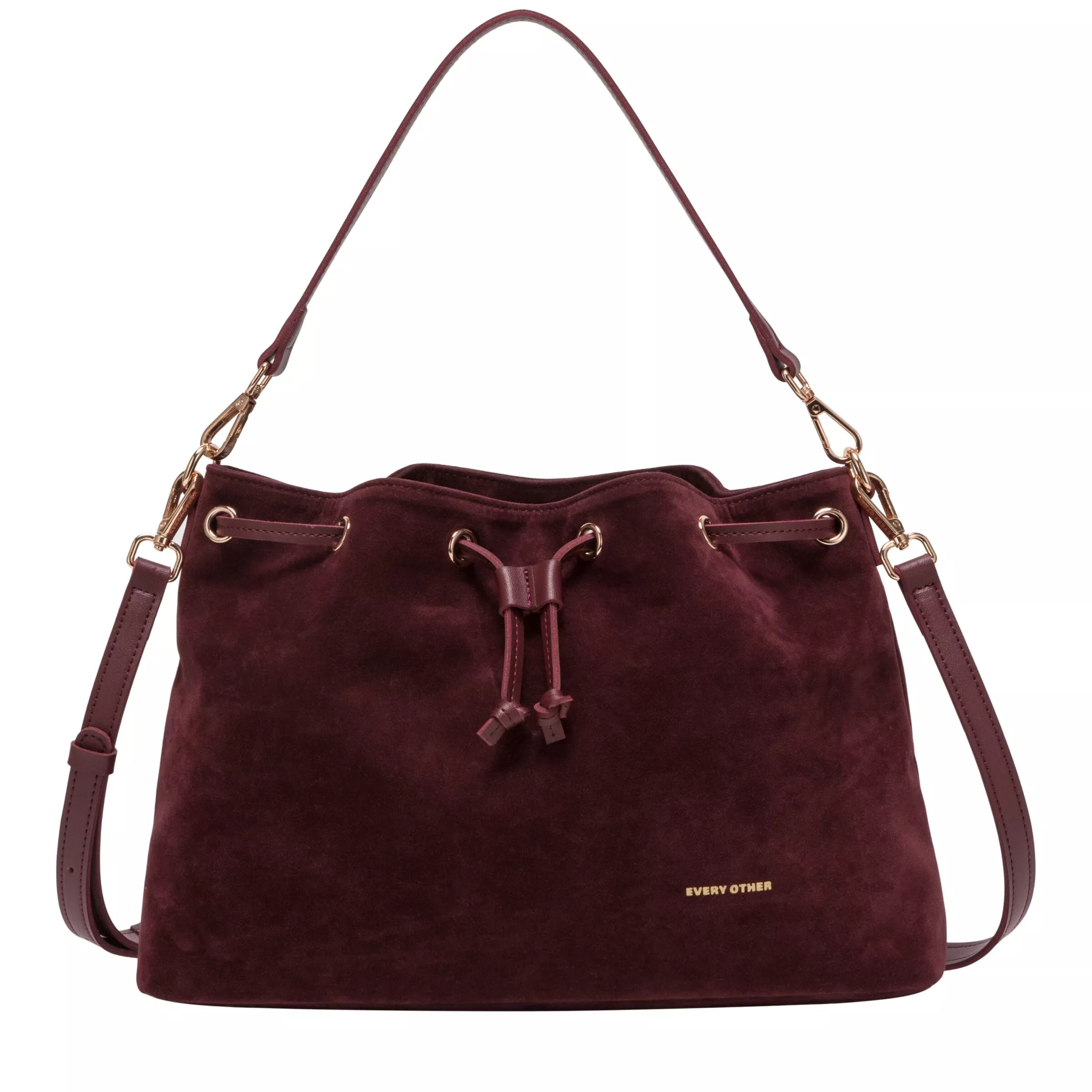 Every Other Suede Effect Draw Top Shoulder Cross Body Bag Burgundy