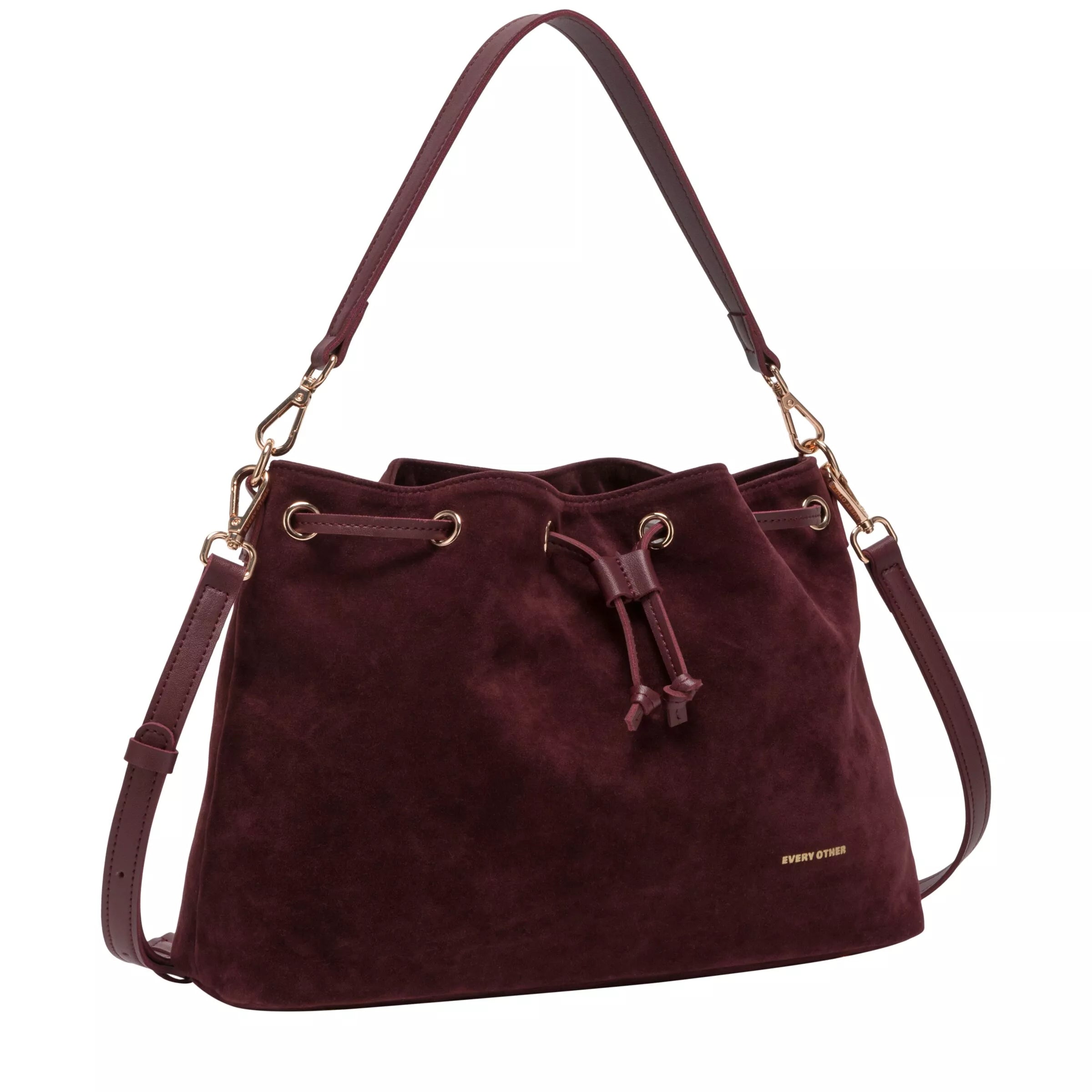 Every Other Suede Effect Draw Top Shoulder Cross Body Bag Burgundy