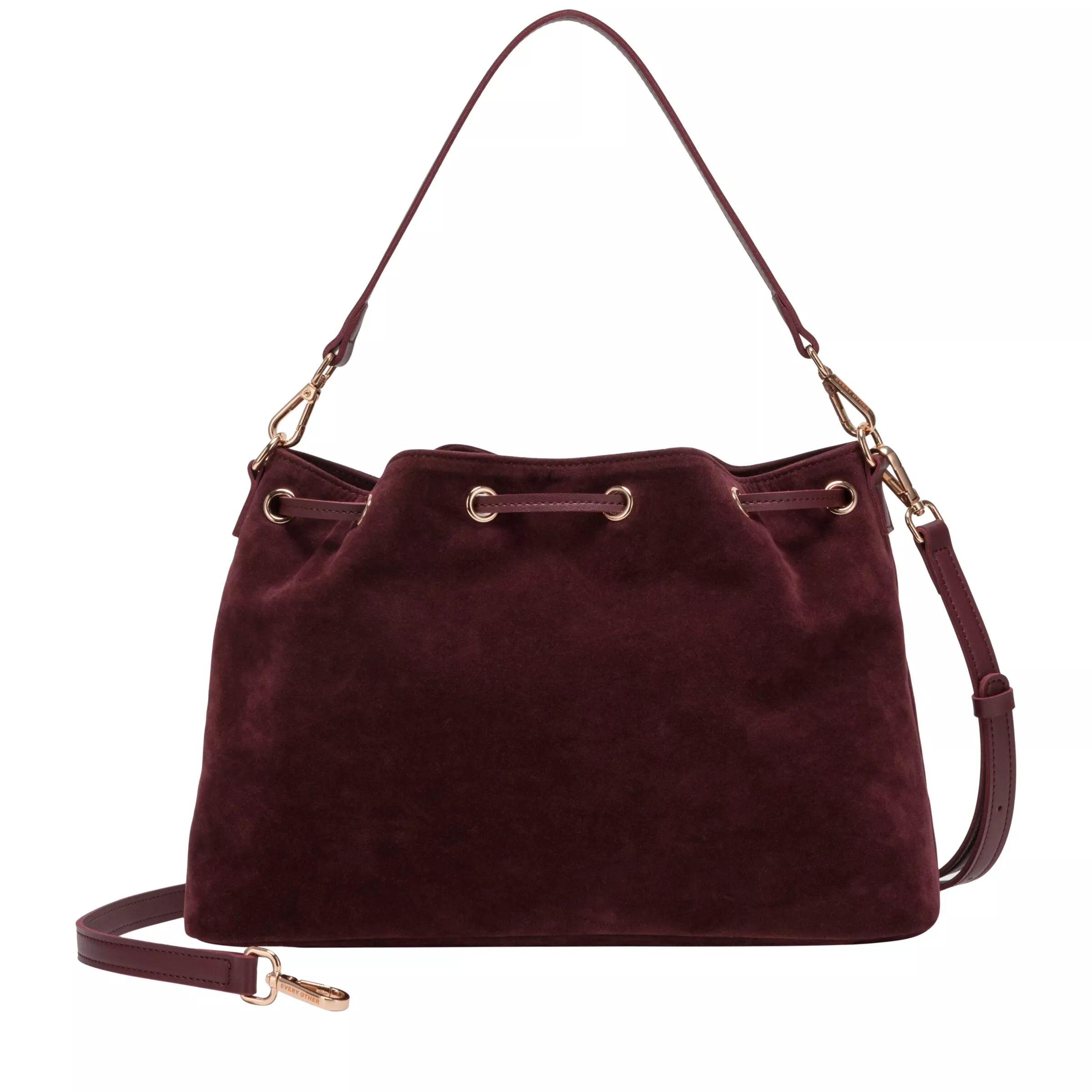 Every Other Suede Effect Draw Top Shoulder Cross Body Bag Burgundy