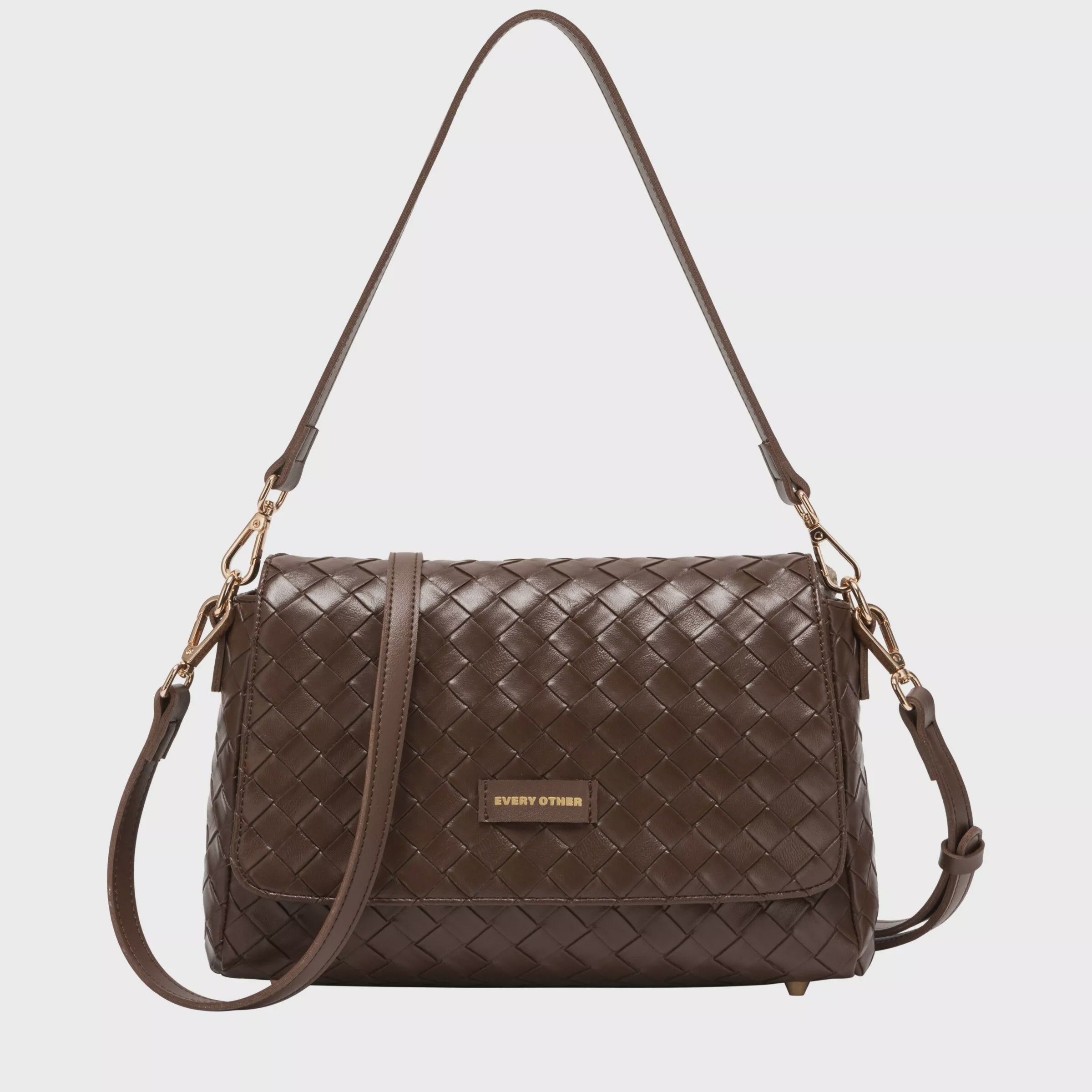 Every Other Flap Over Shoulder Clutch Cross Body Bag Brown