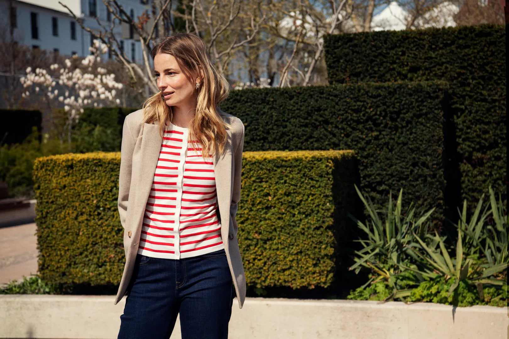 Saint Tropez Mila Striped Cardigan Ice and F. Scarlet Stripe