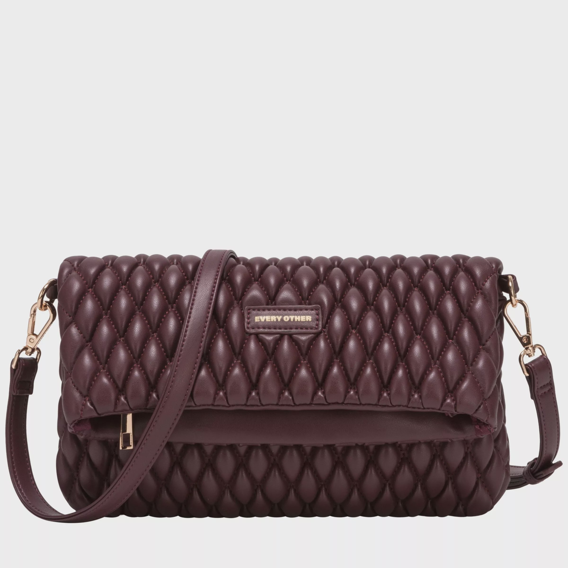 Every Other Quilted Flap Over Clutch Cross Body Bag Burgundy