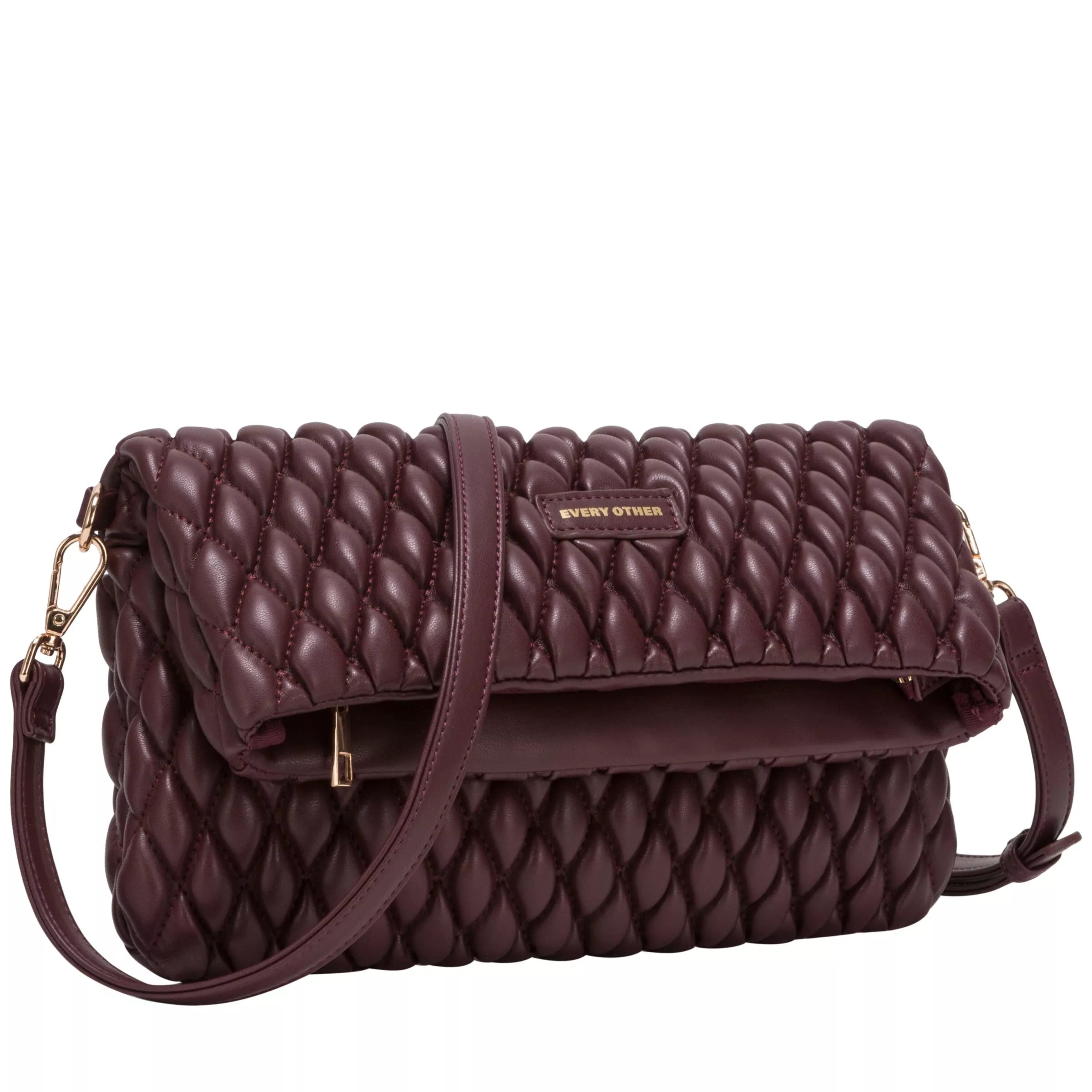 Every Other Quilted Flap Over Clutch Cross Body Bag Burgundy