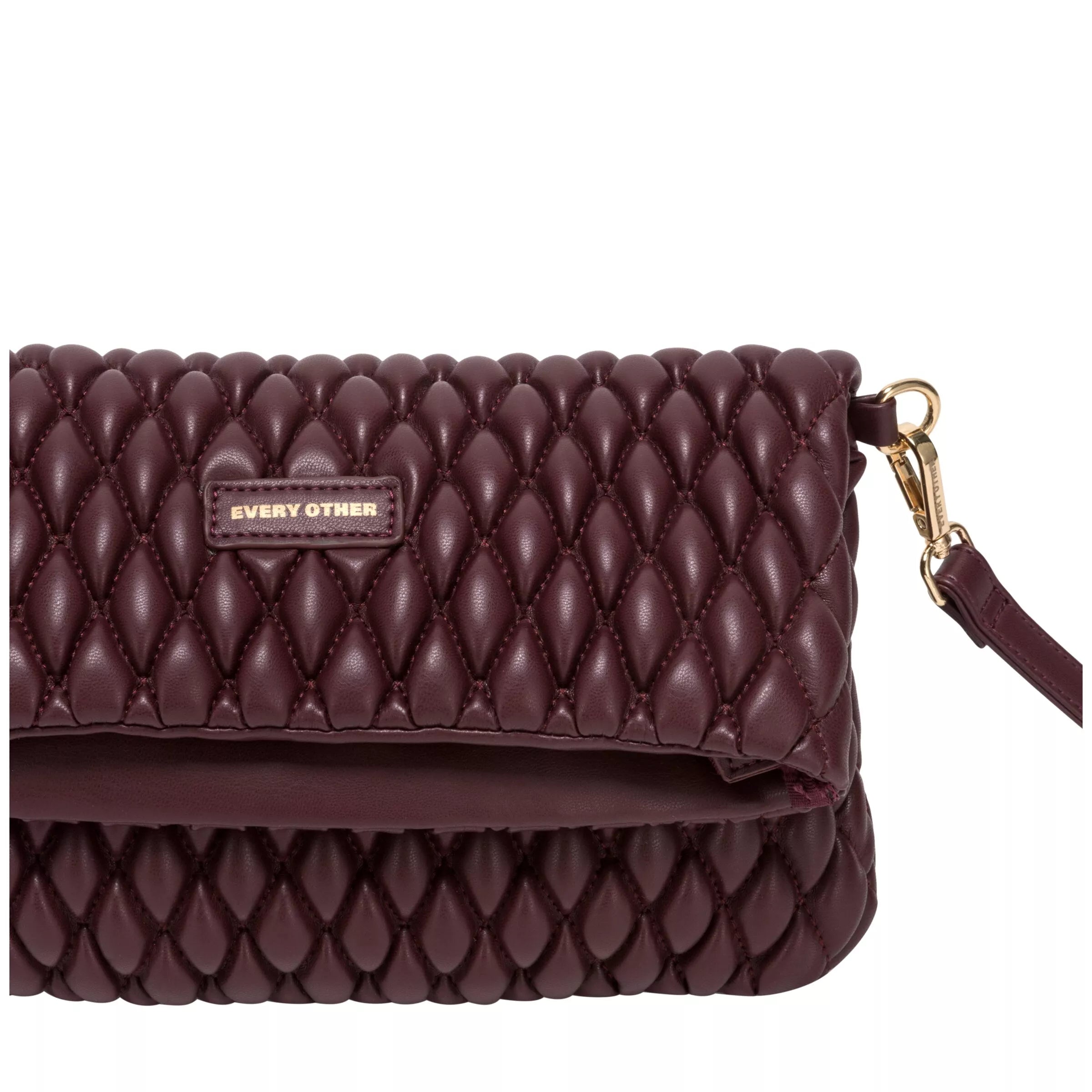 Every Other Quilted Flap Over Clutch Cross Body Bag Burgundy