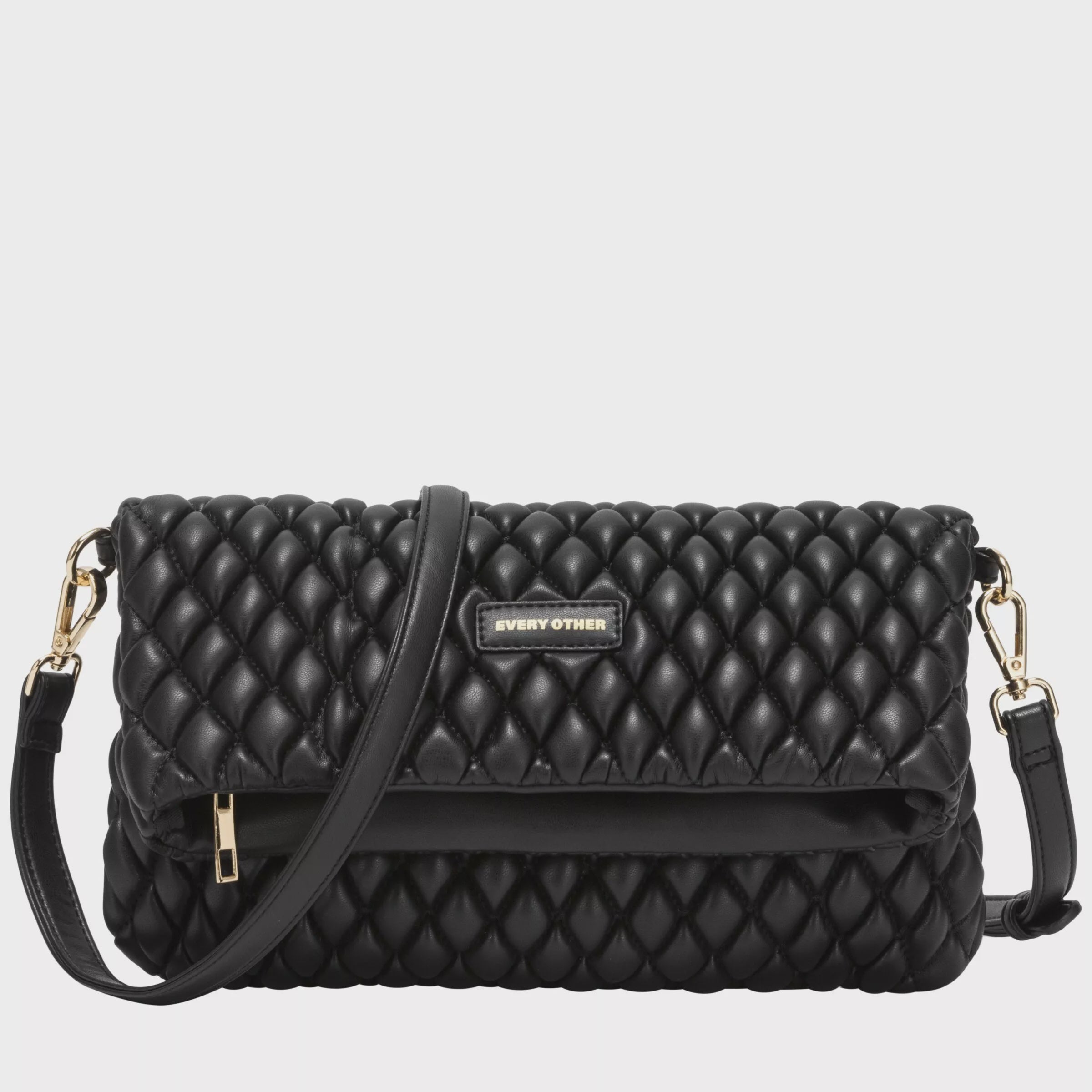 Every Other Quilted Flap Over Clutch Cross Body Bag Black