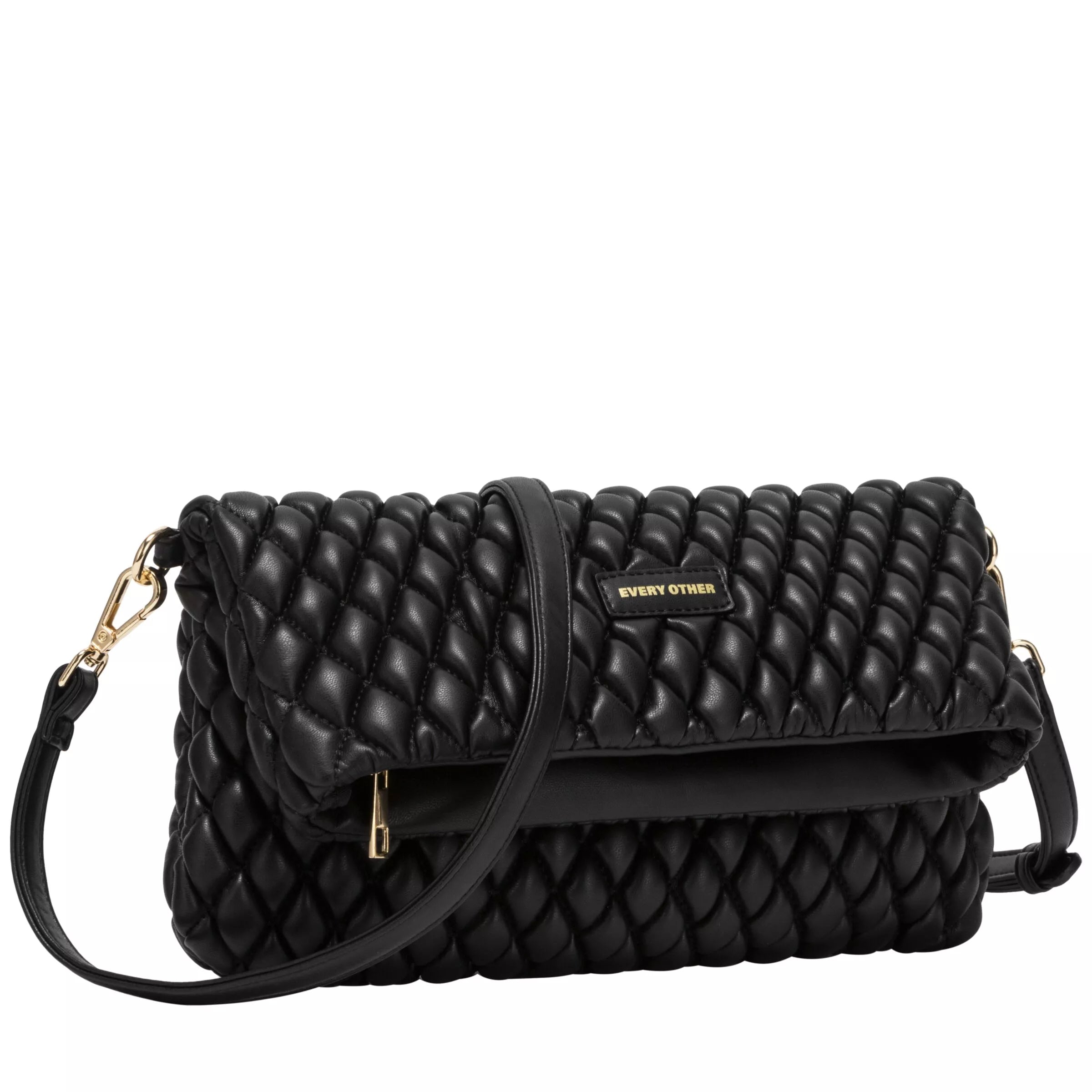 Every Other Quilted Flap Over Clutch Cross Body Bag Black