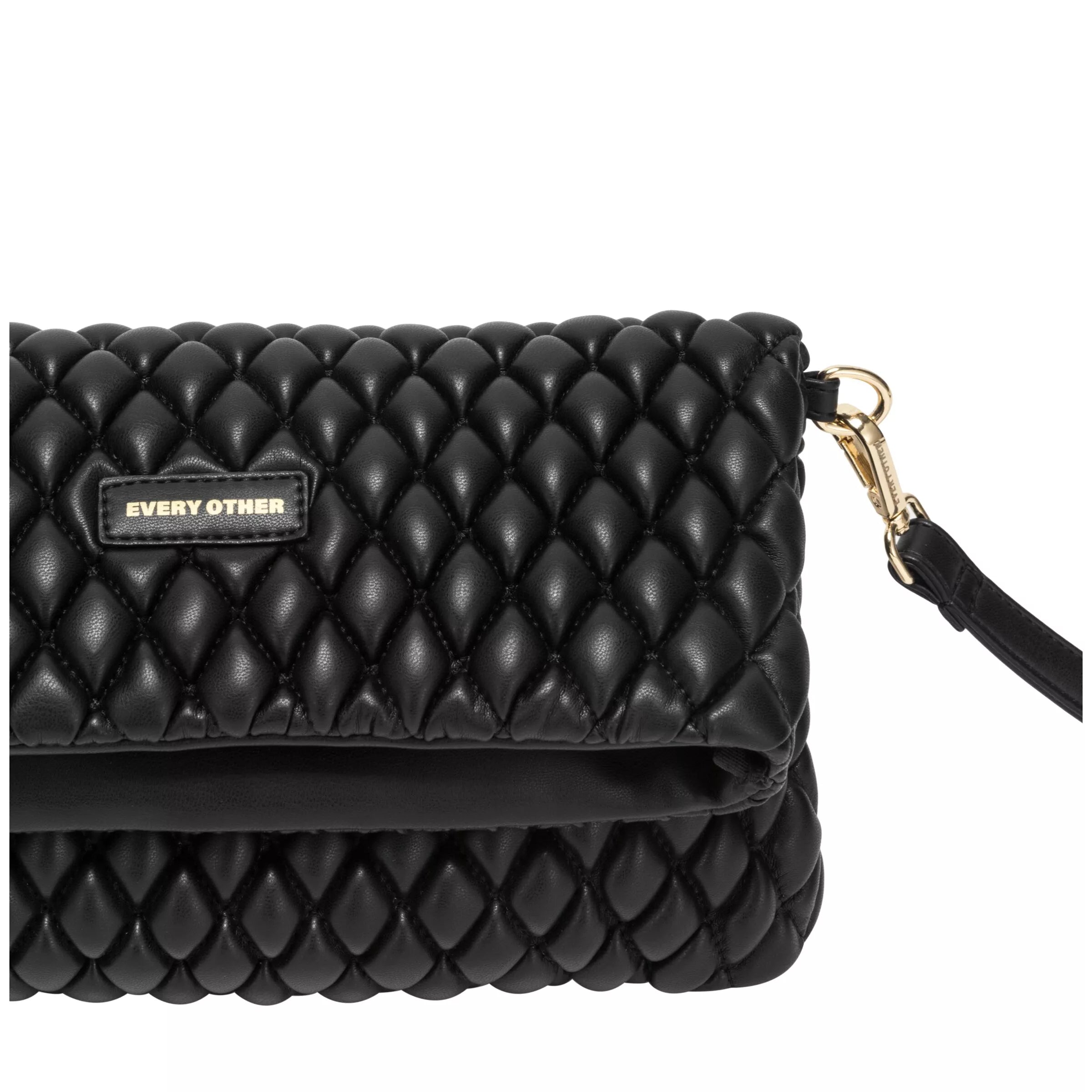 Every Other Quilted Flap Over Clutch Cross Body Bag Black