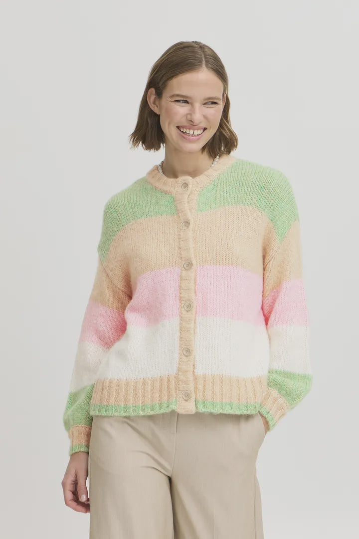 b.young Onero Striped Cardigan Roseate Spoonbill Mix