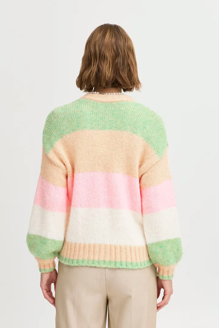 b.young Onero Striped Cardigan Roseate Spoonbill Mix