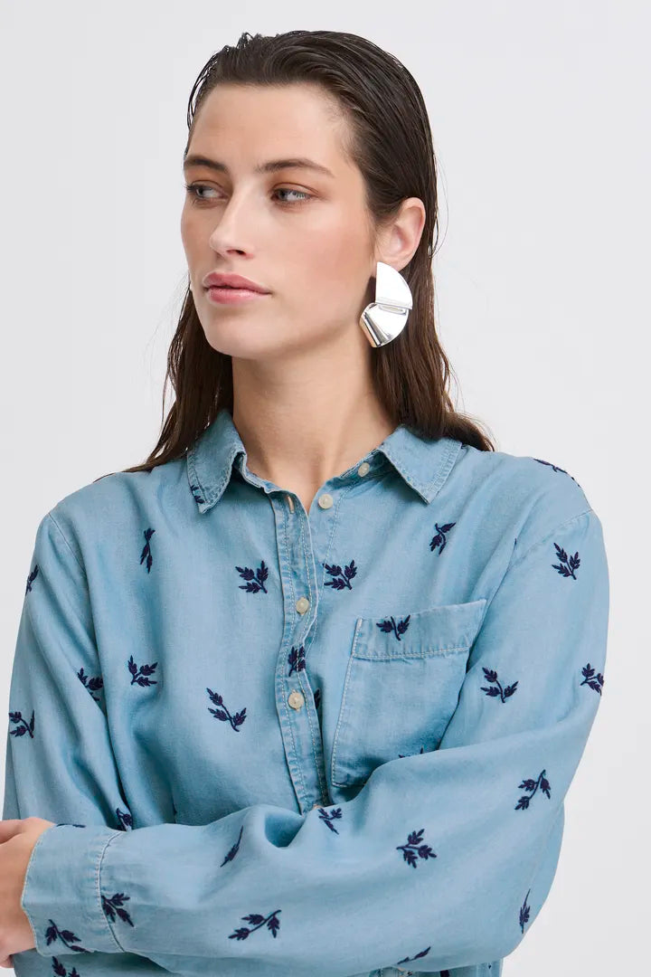 b.young Kosmo Shirt Light Blue Denim Leaf