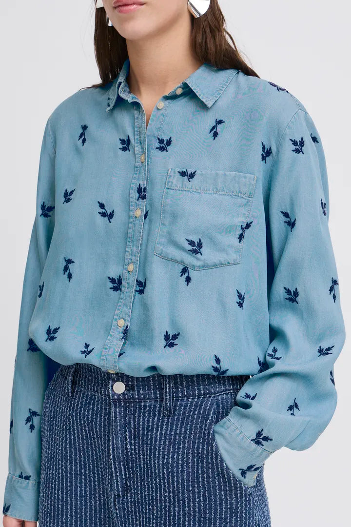 b.young Kosmo Shirt Light Blue Denim Leaf