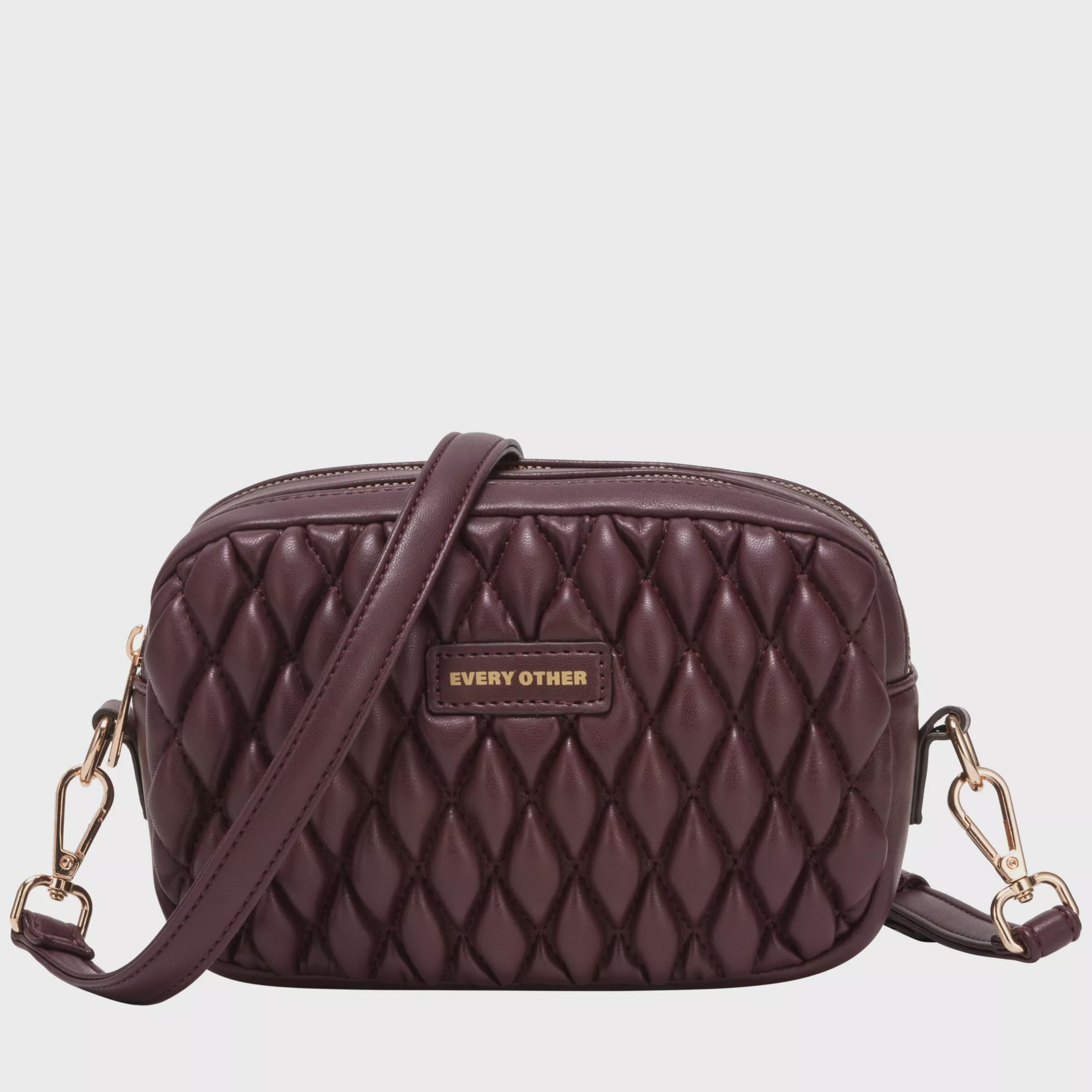Every Other Quilted Camera Cross Body Bag Burgundy