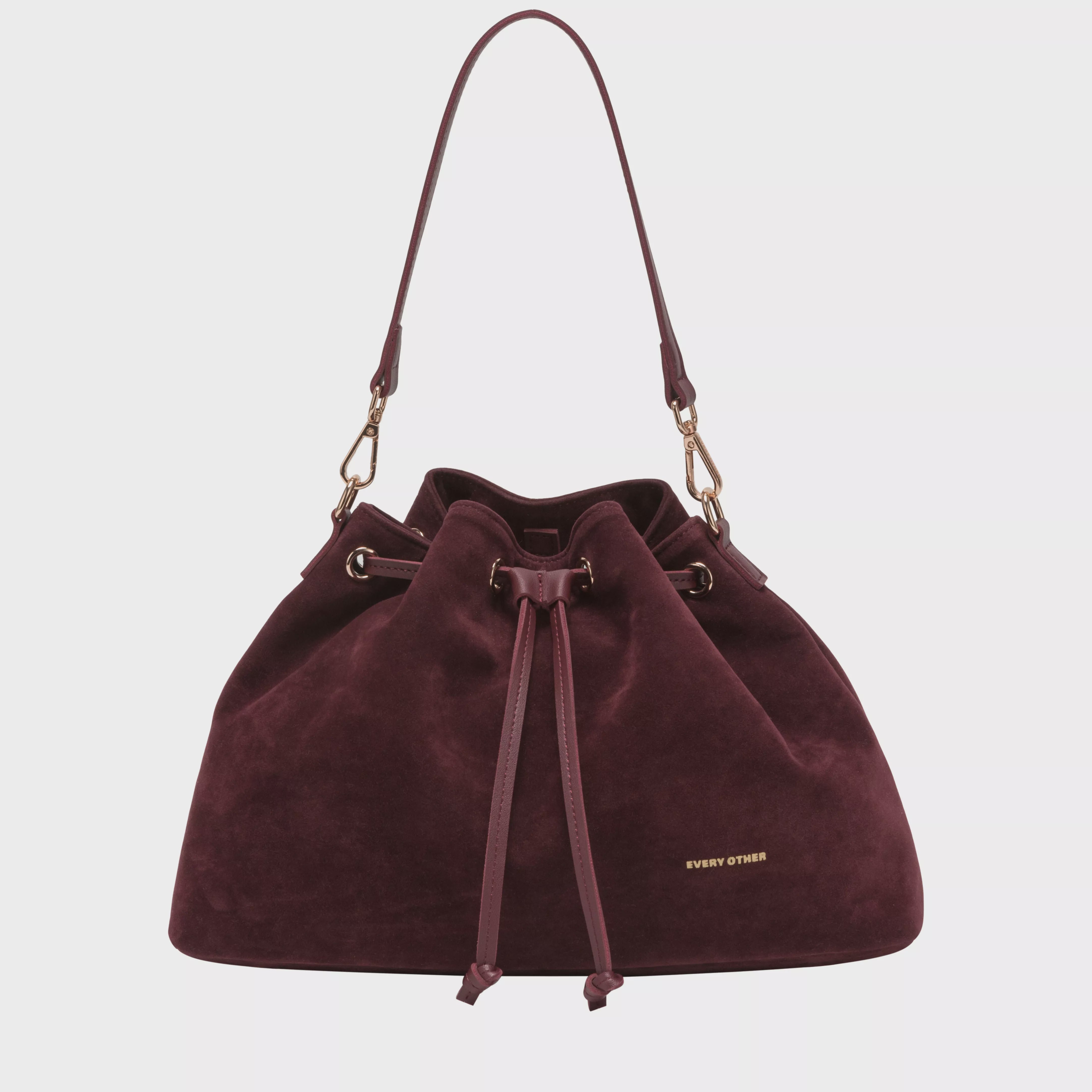 Every Other Suede Effect Draw Top Shoulder Cross Body Bag Burgundy