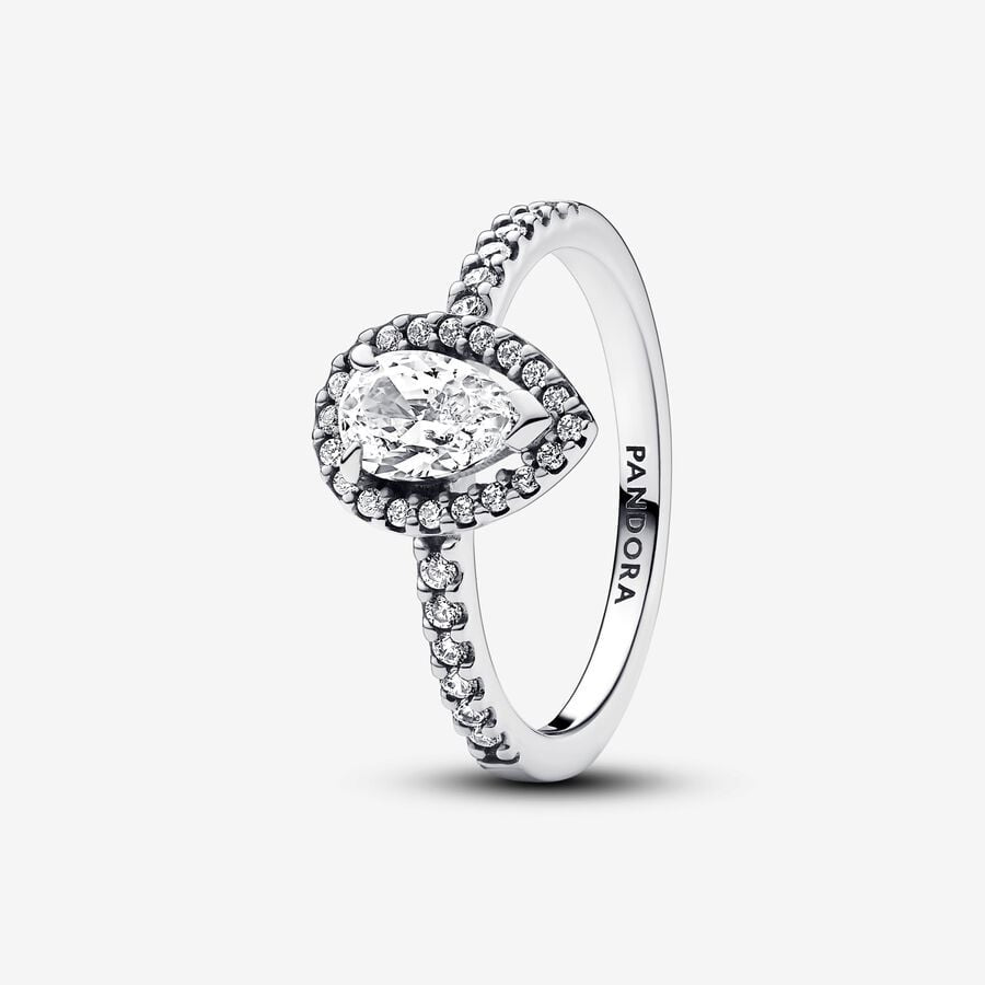 Pandora Silver Sparkling Pear Halo Ring