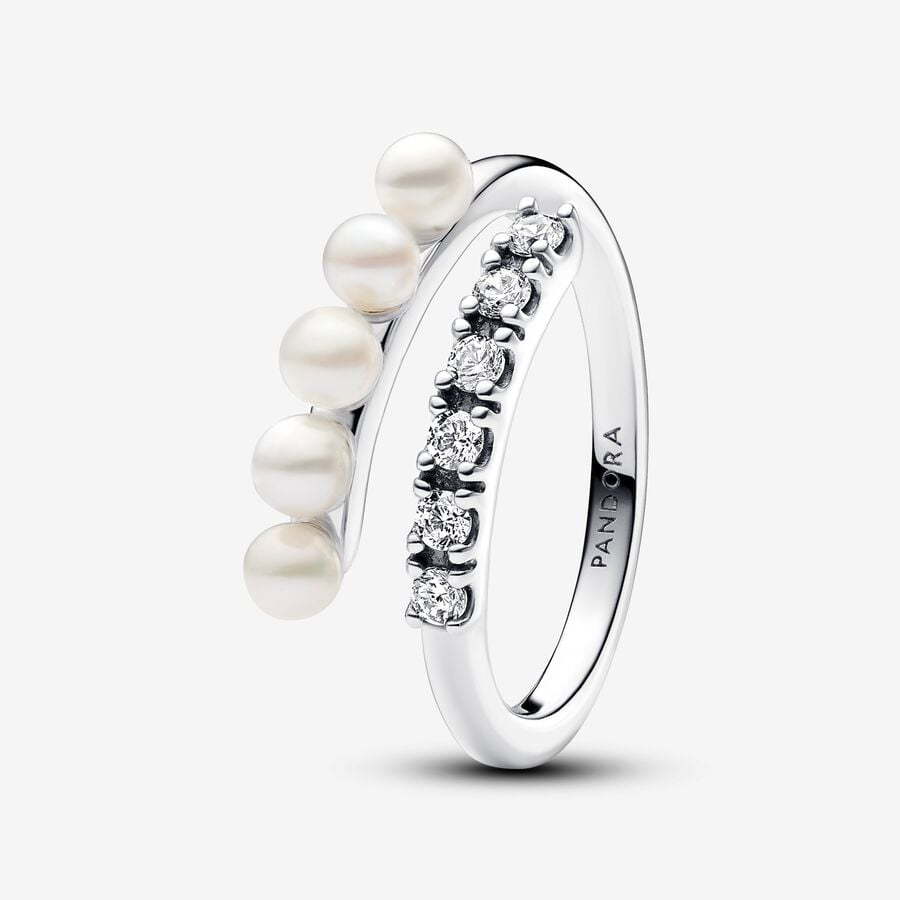 Pandora Treated Freshwater Cultured Pearls & Pavé Open Ring