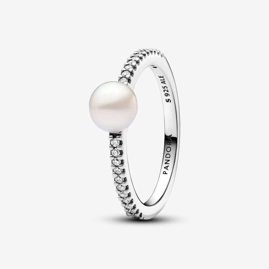 Pandora Silver Treated Freshwater Cultured Pearl & Pavé Ring