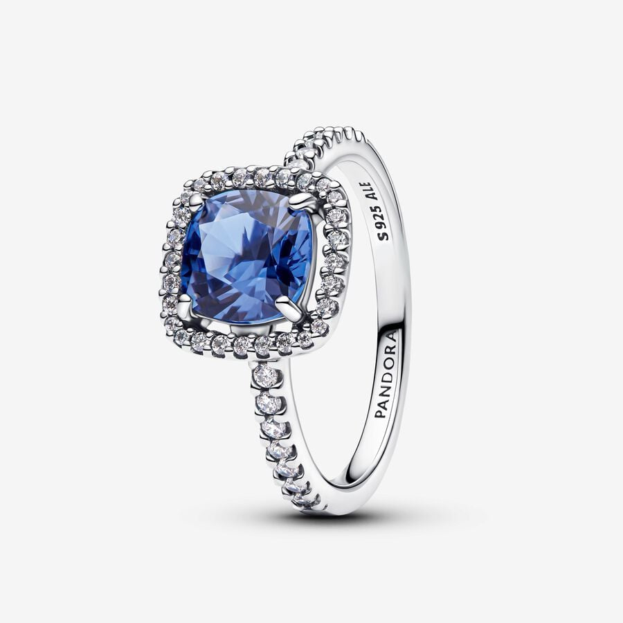 Pandora Large Sparkling Square Blue Halo Statement Ring