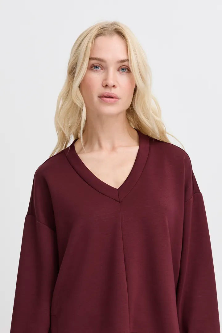 b.young Pusti V-Neck Cropped Blouse Port Royale