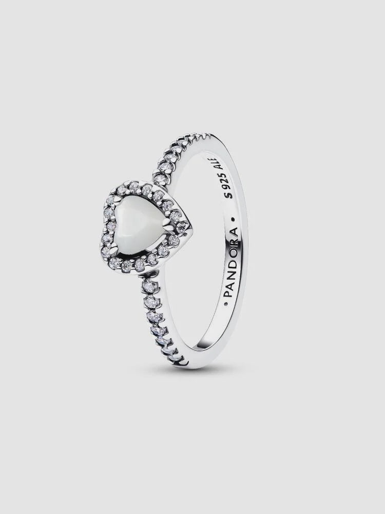 Pandora Elevated White Heart Ring