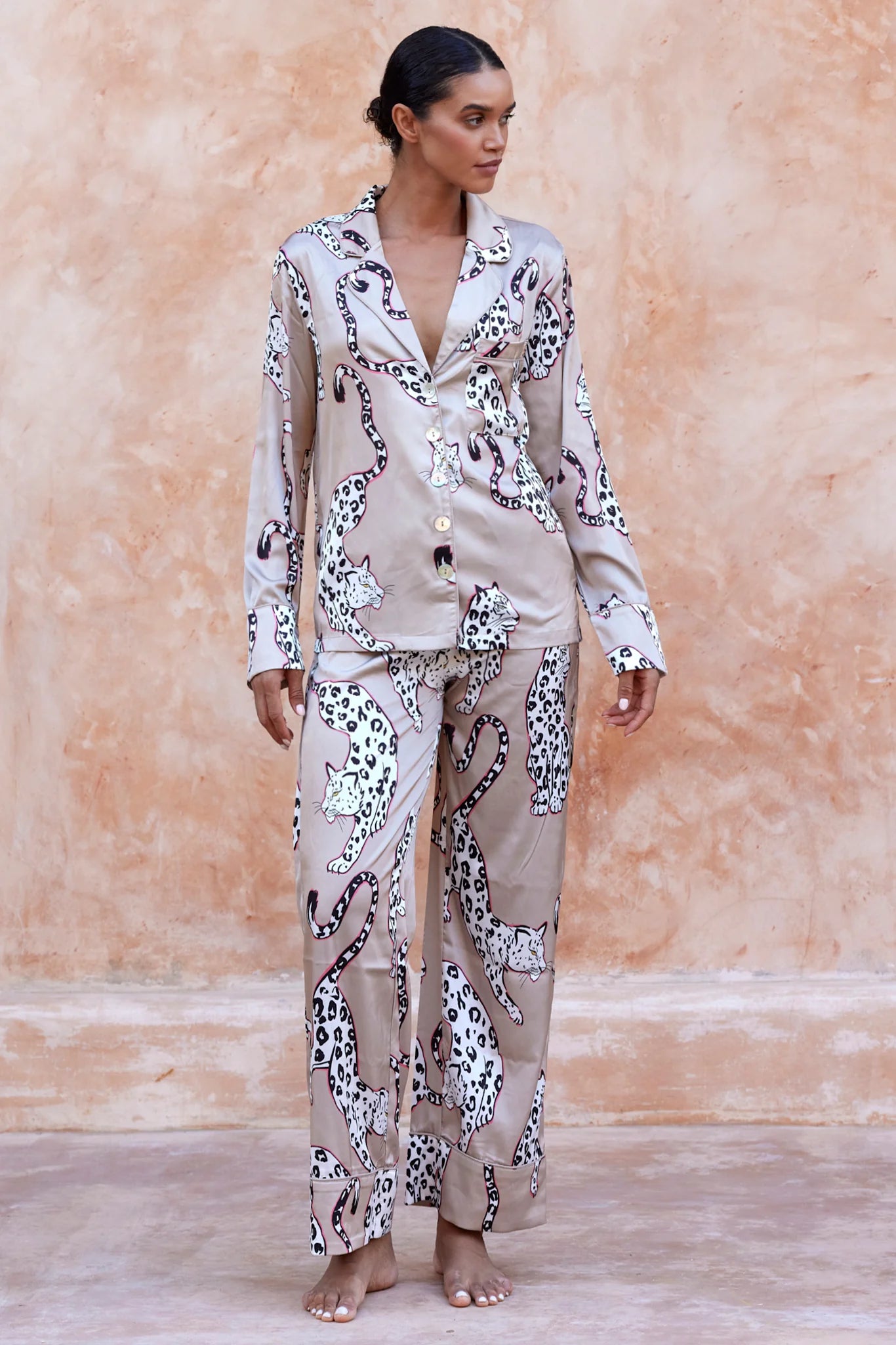 Night Leopard Satin Trouser Pyjama Set