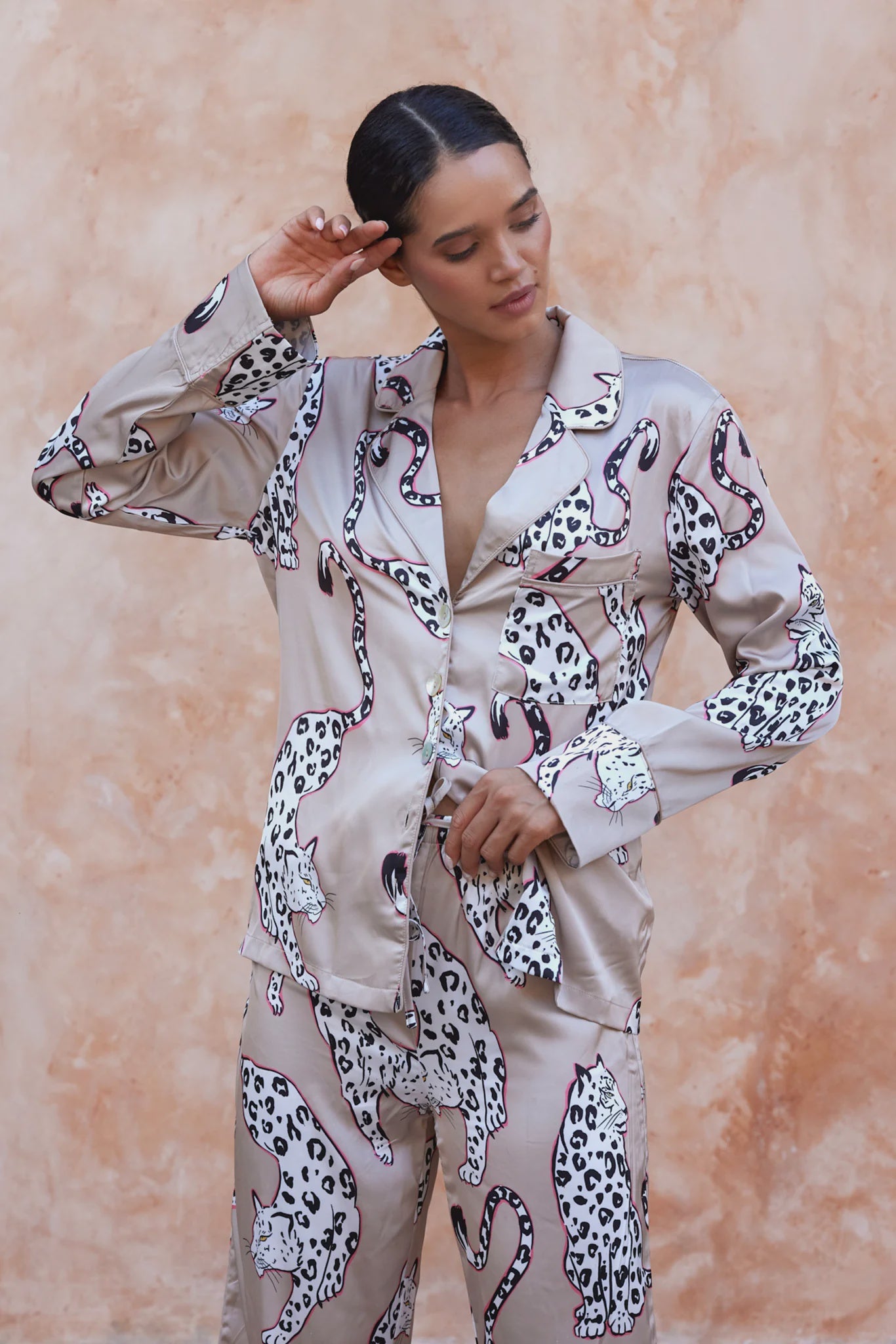 Night Leopard Satin Trouser Pyjama Set