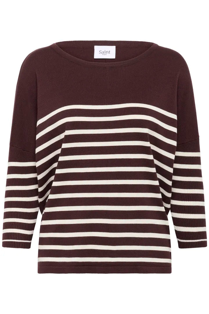Saint Tropez Mila R-Neck Pullover Decadent Chocolate Fog Stripe