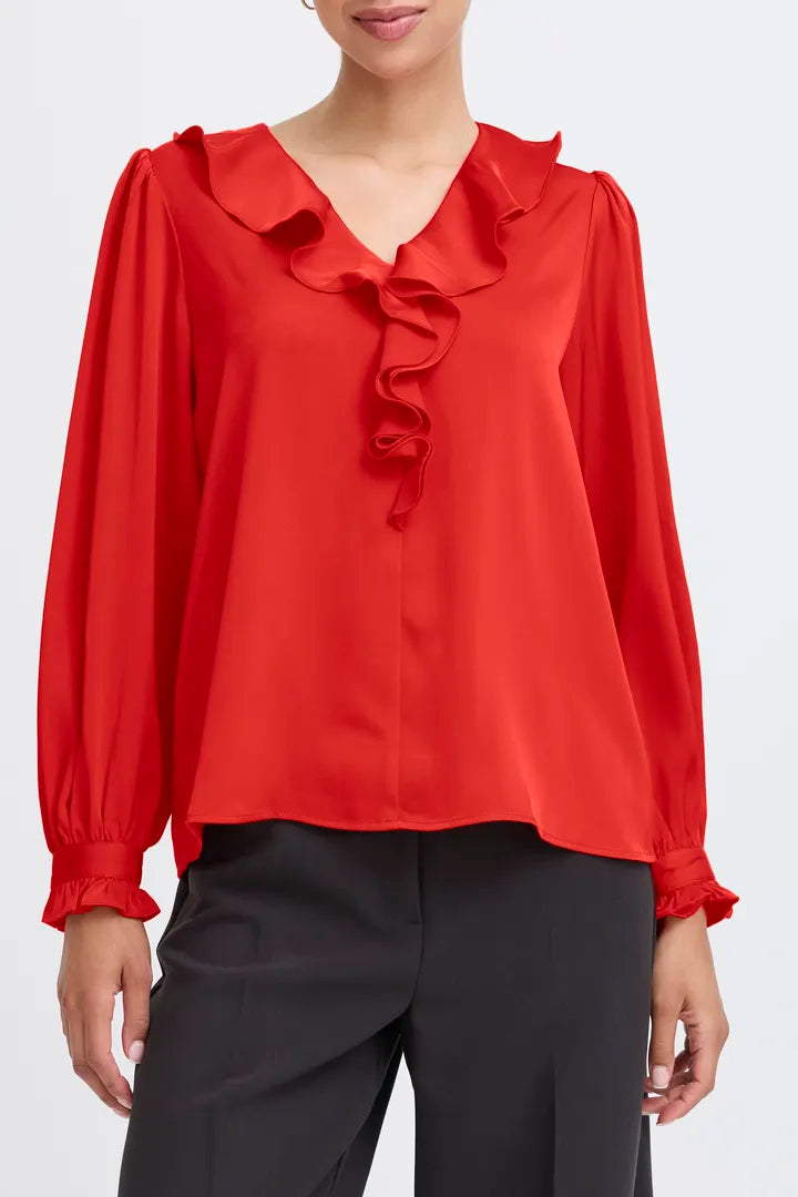 b.young Flair Frill Blouse Barbados Cherry