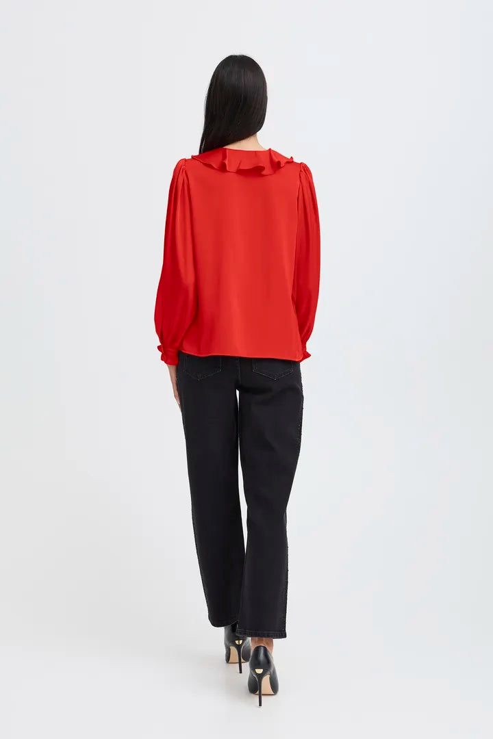 b.young Flair Frill Blouse Barbados Cherry